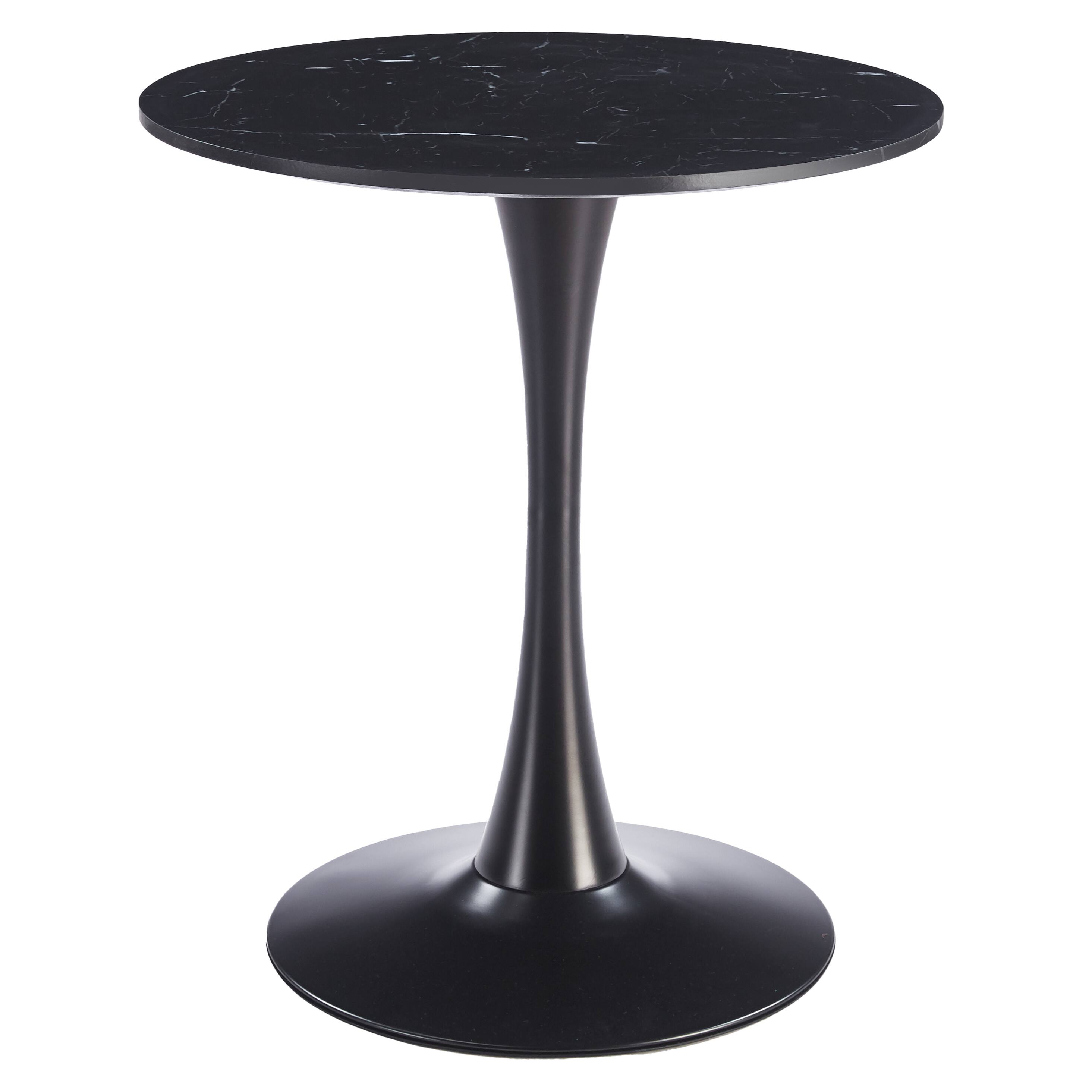 Alt View 1. LeisureMod - Bristol 31" Mid-Century Modern Round Pedestal Dining Table - Glossy MDF/Stone Top for Kitchen & Cafe - MDF - Marbled Black.