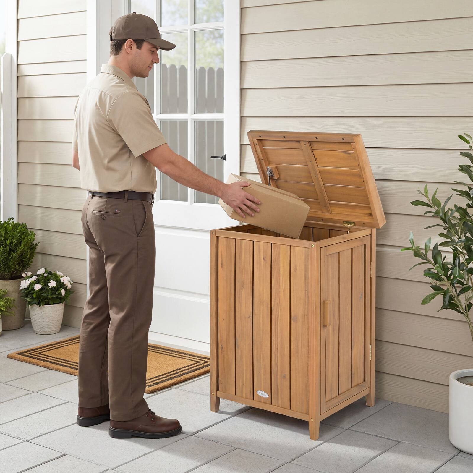 Alt View 1. Gymax - Gymax Wood Package Delivery Box w/Openable Lid Removable Shelf Side Door Gas Rod - Yellow.