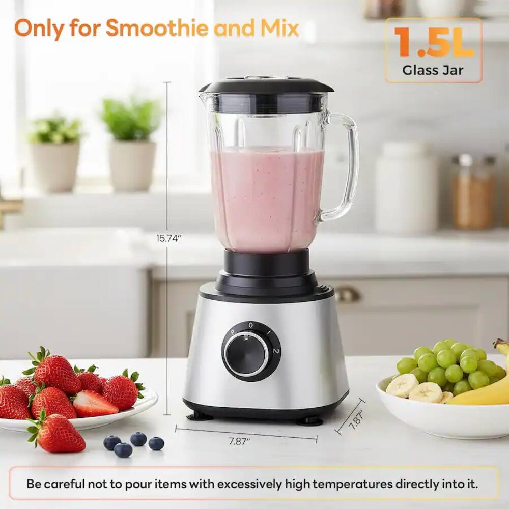 Only for Smoothie and Mix  
1.5L Glass Jar  
15.74"  
7.87"  
7.87"  
Be careful not to pour items with excessively high temperatures directly into it.