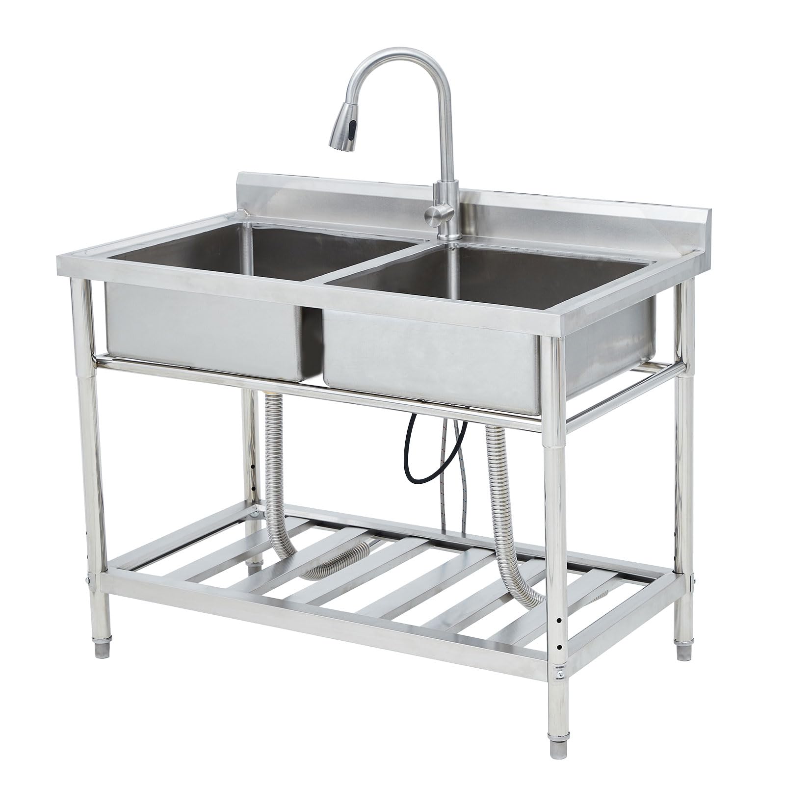 Front. GARVEE - Stainless Steel Kitchen Sink, Drop-in Utility Sink Free Standing Double Bowl with Cold and Hot Water Faucet - Silver.