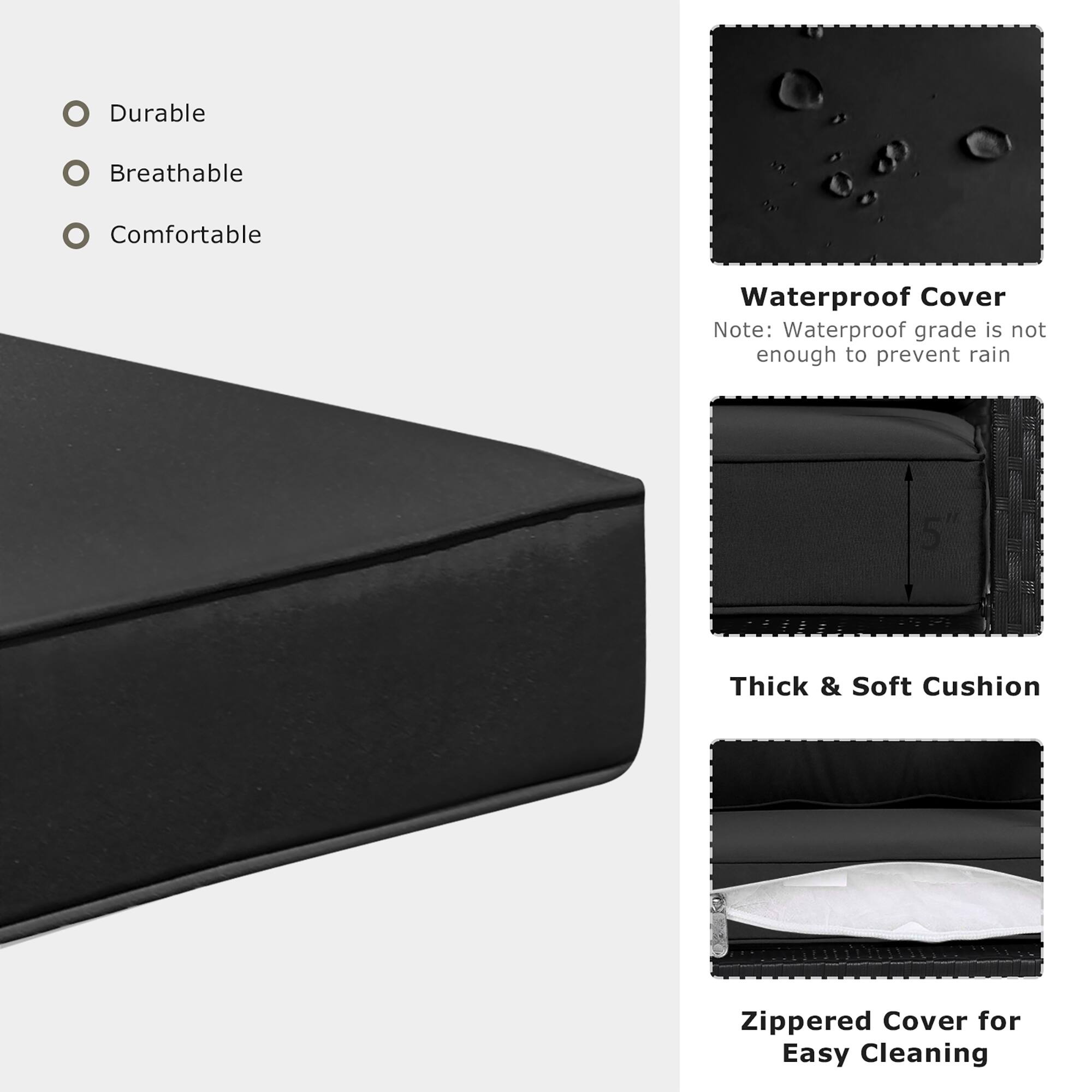 Durable, Breathable, Comfortable, Waterproof Cover, Note: Waterproof grade is not enough to prevent rain, Thick & Soft Cushion, Zippered Cover for Easy Cleaning