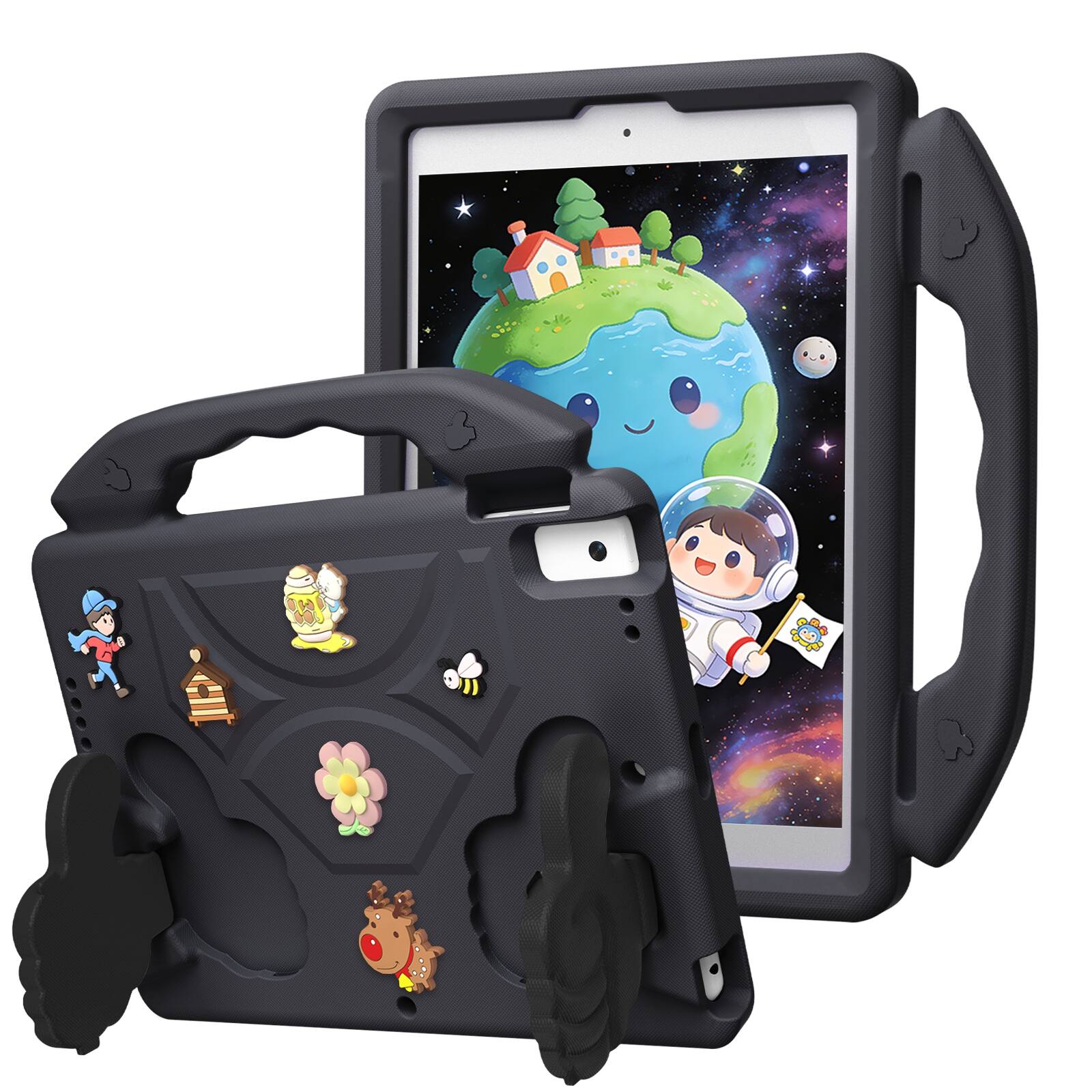 Angle. UUCOVER - Kids Case for iPad 9th 8th 7th Gen 10.2-inch (2021/2020/2019) Shockproof EVA Handle Stand Anti-Slip Protective Cover - Black.