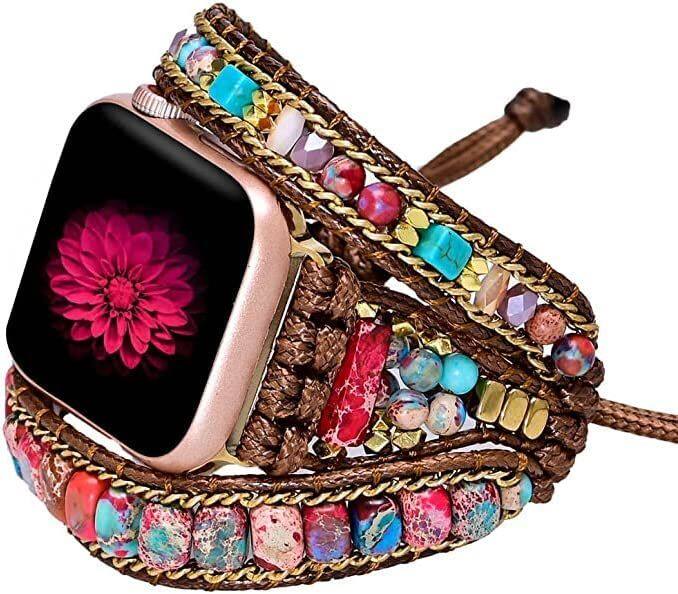 Front. Worryfree Gadgets - Worryfree Gadgets Handmade Beaded Boho Wrap-around wrist Band for Apple Watch - 38/40/41mm - Multicolored - Multicolored.