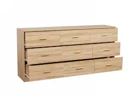 Spaco - Modern 9-Drawer Dresser with Golden Handles, Waterproof Surface for Bedroom, Living Room - Natural