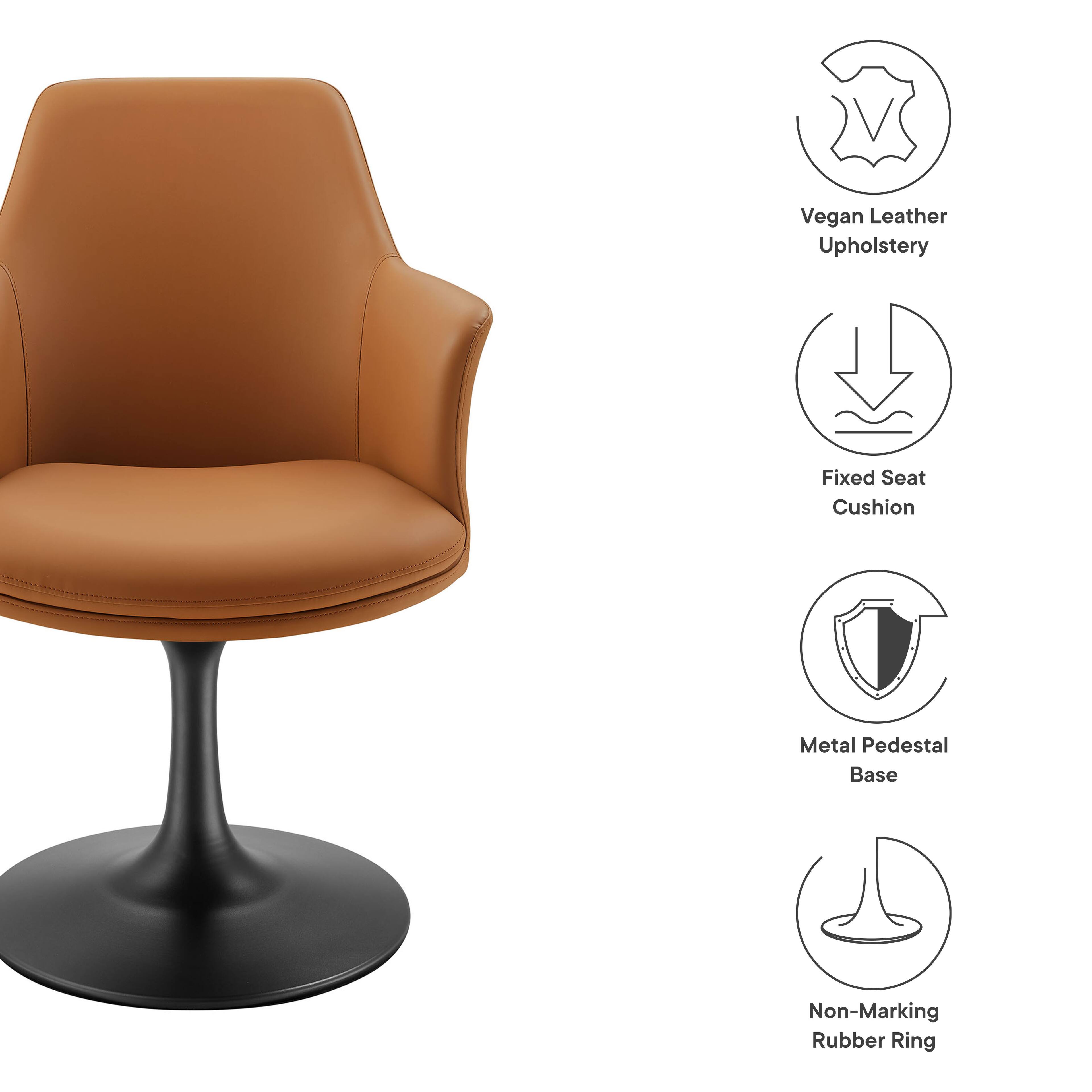 - Vegan Leather Upholstery
- Fixed Seat Cushion
- Metal Pedestal Base
- Non-Marking Rubber Ring