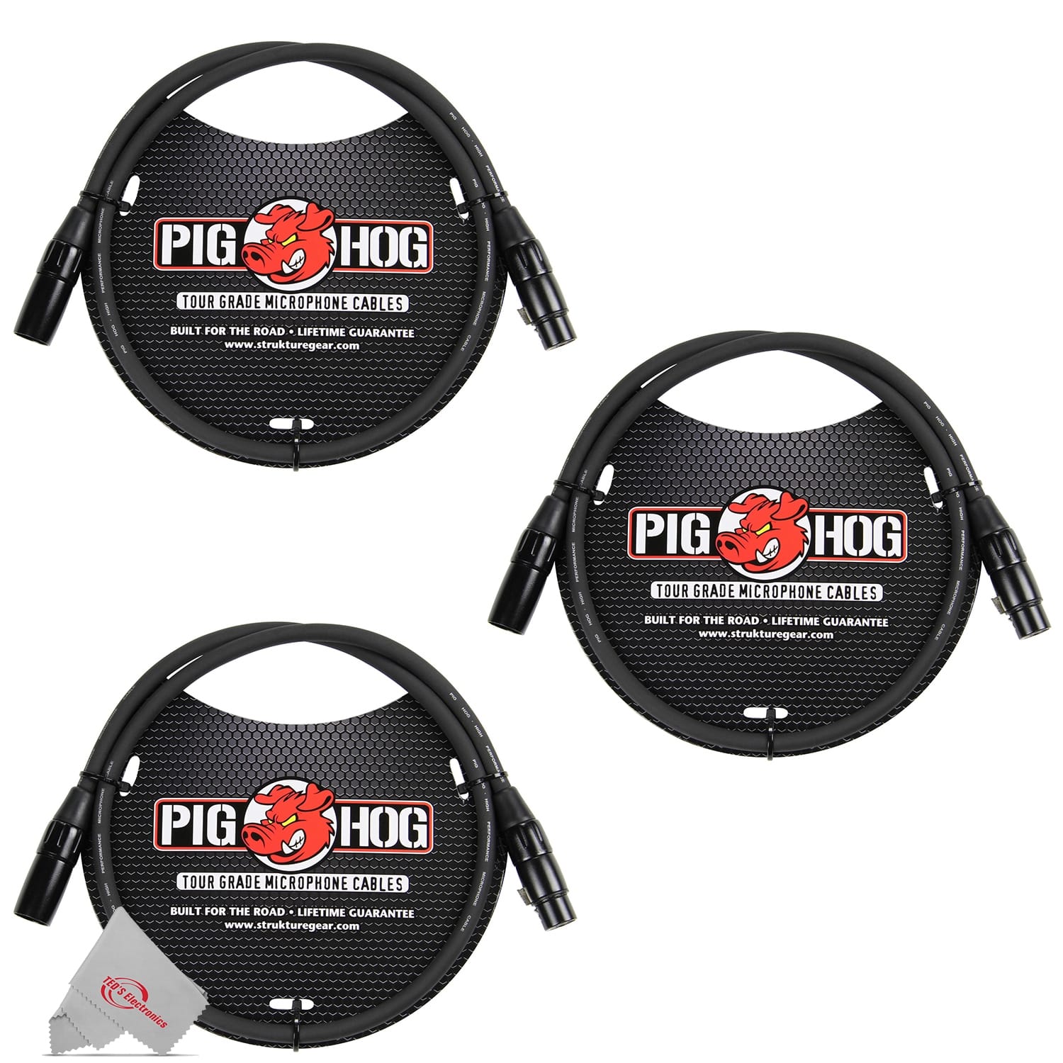 Pig Hog - 8mm XLR Microphone Cable Male to Female 3 Ft Premium Mic Cable x3 - Black