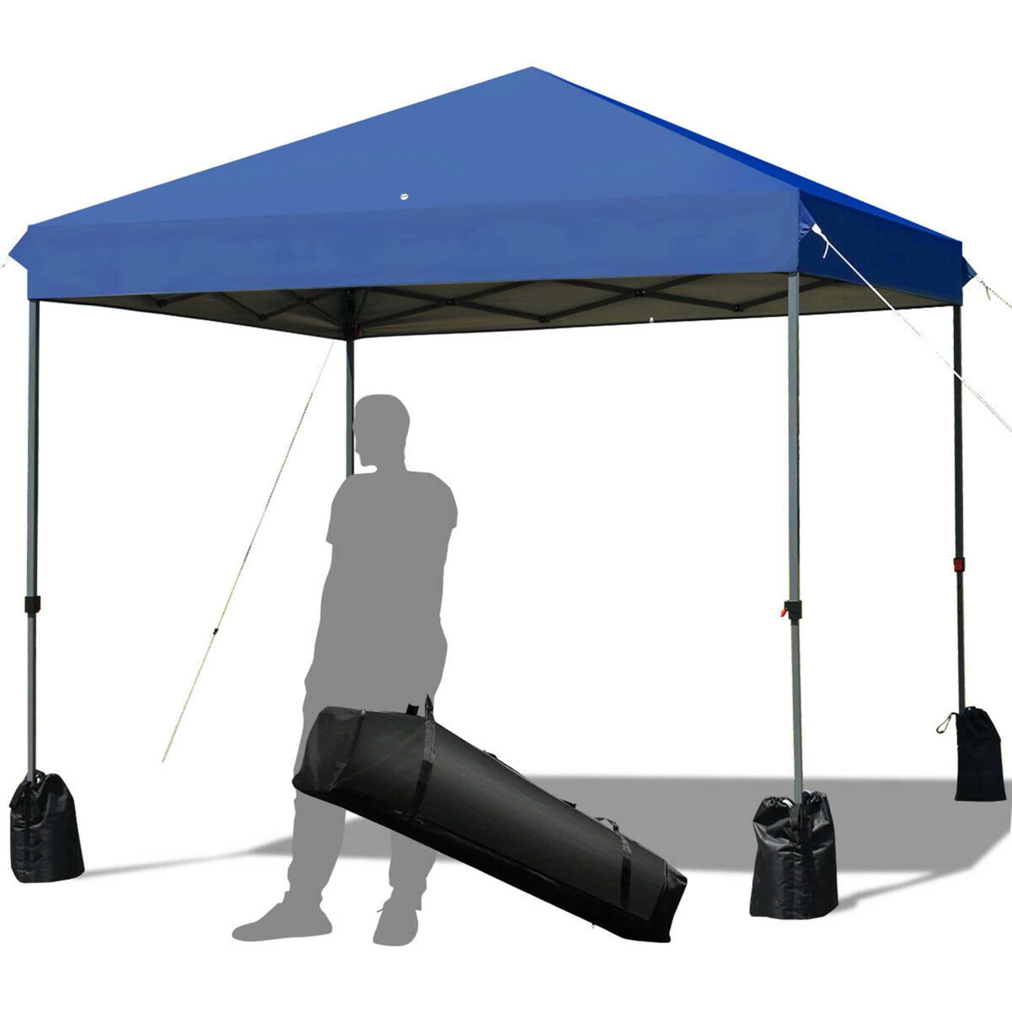 Front. Gymax - Gymax 8x8 FT Pop up Canopy Tent Shelter Wheeled Carry Bag 4 Canopy Sand Bag Blue - Blue.