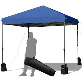 Gymax - 8x8 FT Pop up Canopy Tent Shelter Wheeled Carry Bag 4 Canopy Sand Bag - Blue