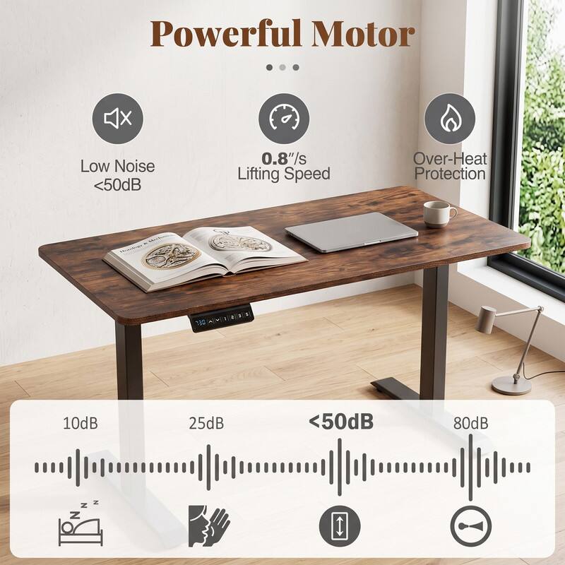 Powerful Motor  
- Low Noise <50dB  
- 0.8"/s Lifting Speed  
- Over-Heat Protection  
- 10dB  
- 25dB  
- <50dB  
- 80dB
