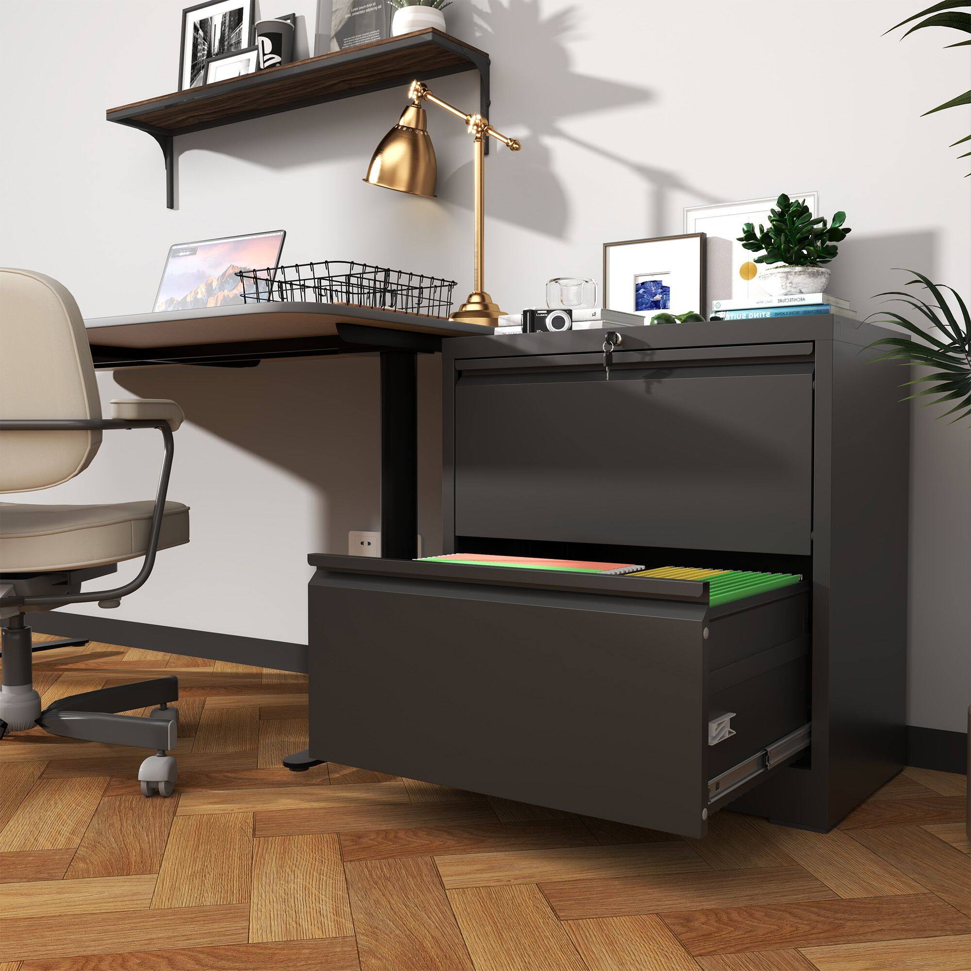 Alt View 1. Mirfee - 2-Drawer Lateral File Cabinet with Lock, for Letter/Legal/A4/F4 Files - Black.