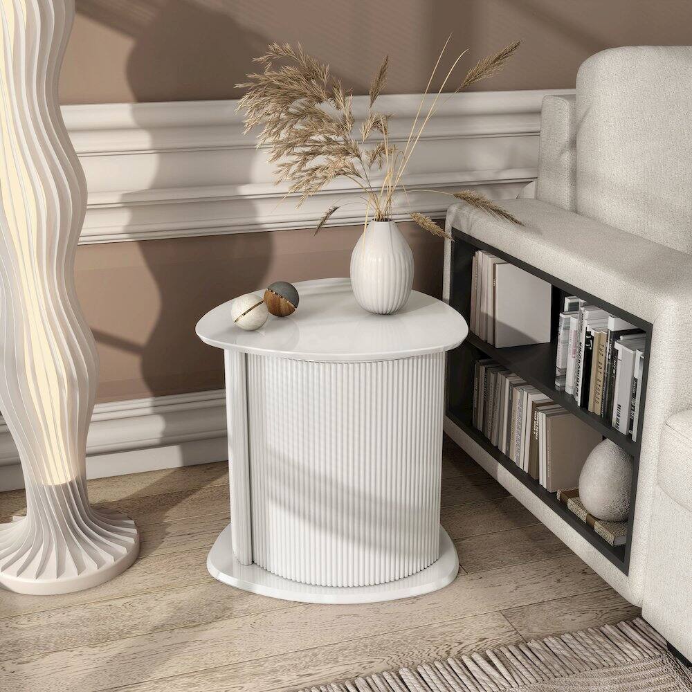 Alt View 2. Furniture of America - Talo Fluted Pedestal Triangle Storage End Table - White.