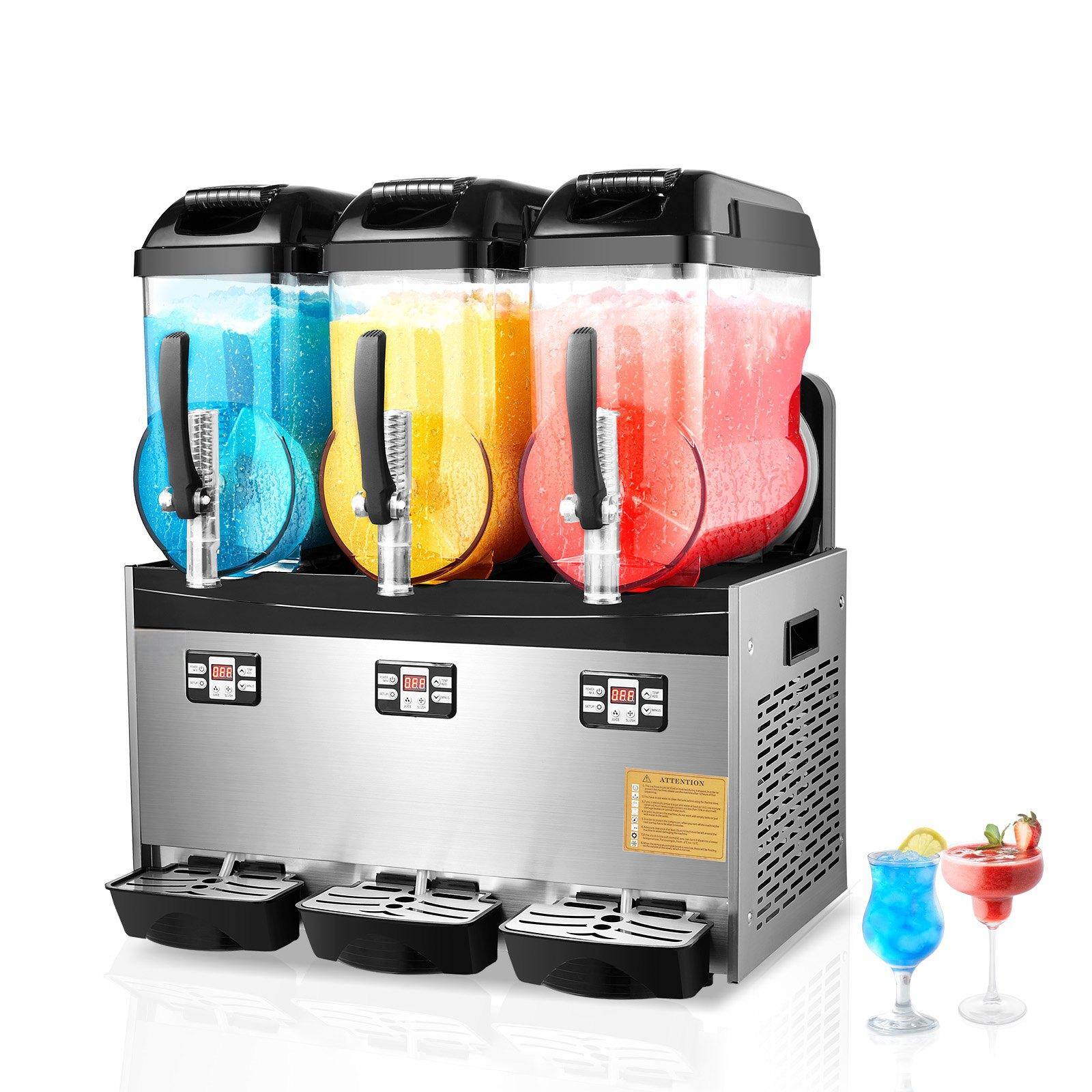 Glintex - Commercial Slushie Machine 12Lx3 Triple Tank Frozen Drink Maker for Restaurant Café Bar Home Party - Silver