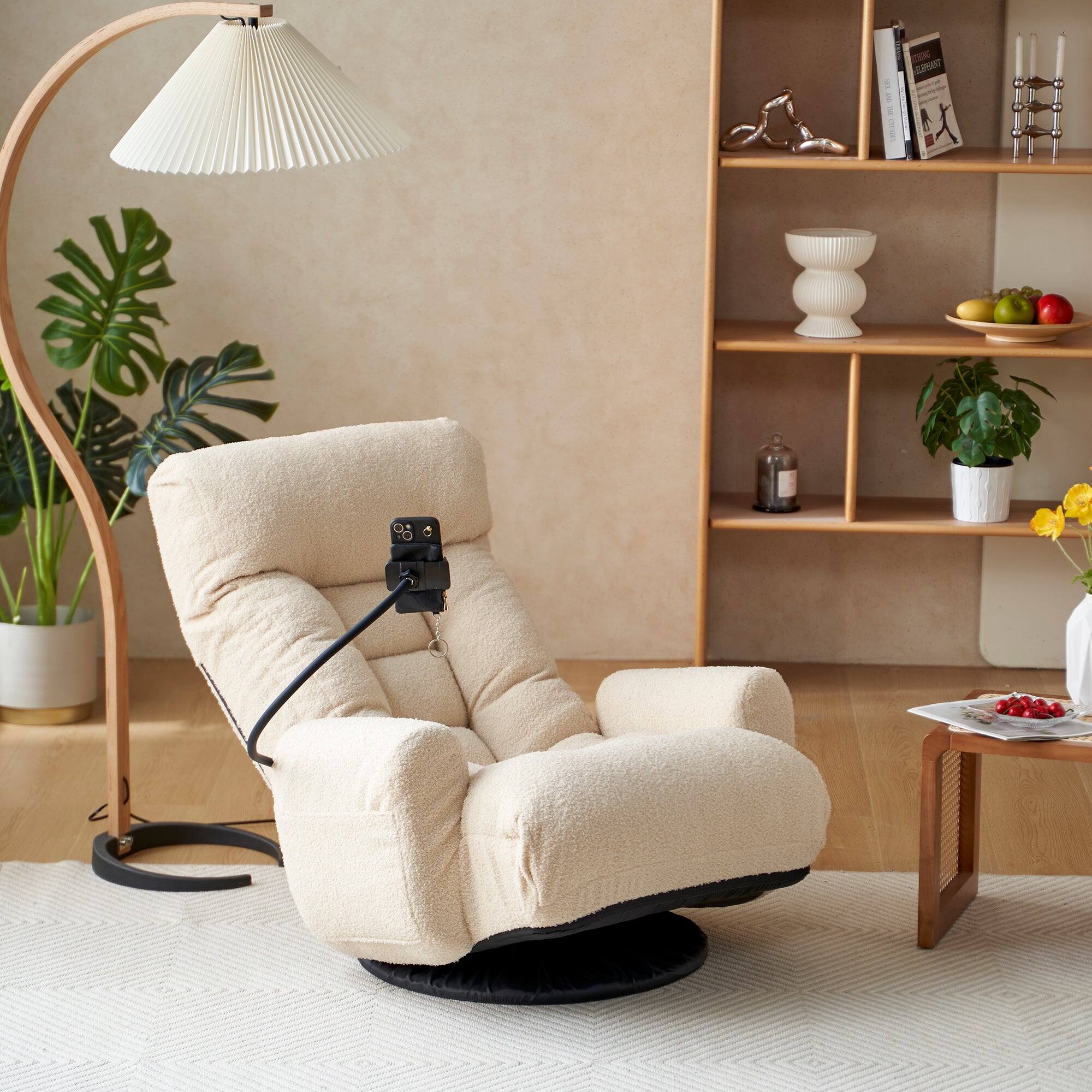 Alt View 8. Boyel Living - 360 Rotating Foldable Adjustable Floor Lounge Chair Comfortable Seating for Living Room Bedroom Beige - White.