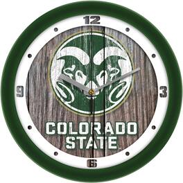 MpDirect - Colorado State Rams 11.5'' Suntime Premium Glass Face Weathered Wood Wall Clock - Multicolor
