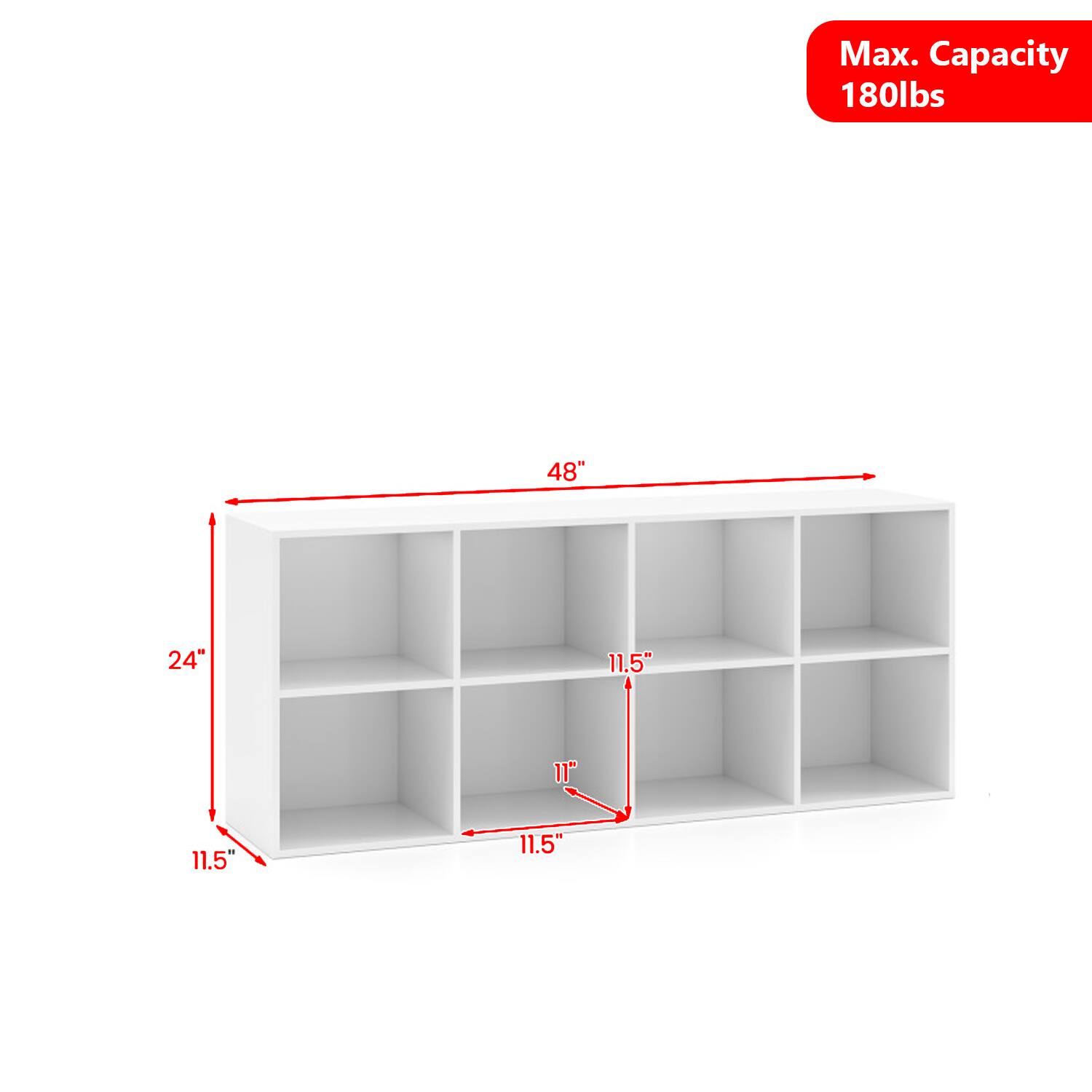 Max. Capacity 180lbs  
48" x 24" x 11.5" x 11" x 11.5"