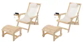 Jiallo - Romantic Collection Canvas Sling Chair with Cup and Wine Holder and Ottoman (Set of 4) - Natural color with beige fabric