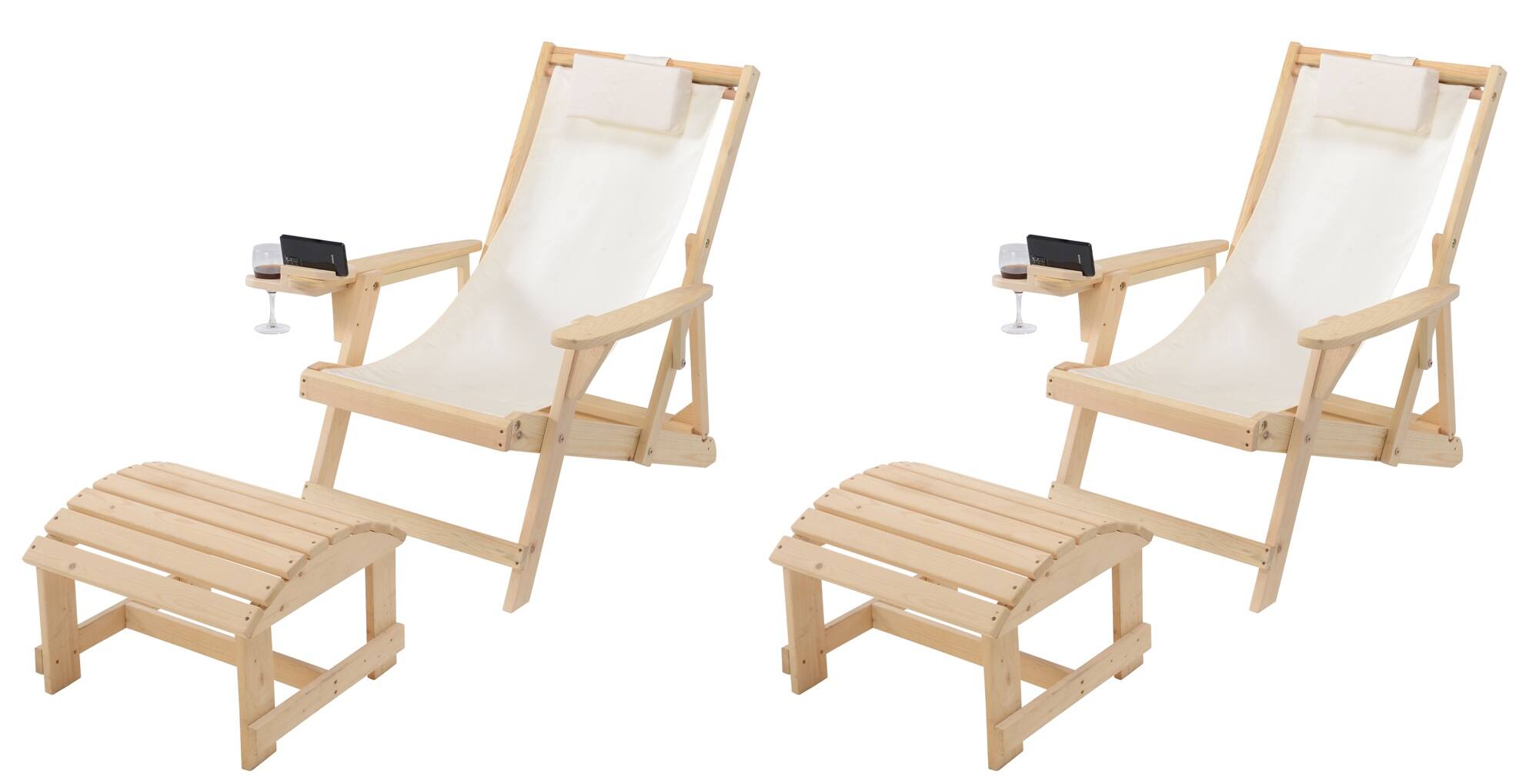 Front. Jiallo - Romantic Collection Canvas Sling Chair with Cup and Wine Holder and Ottoman (Set of 4) - Natural color with beige fabric.