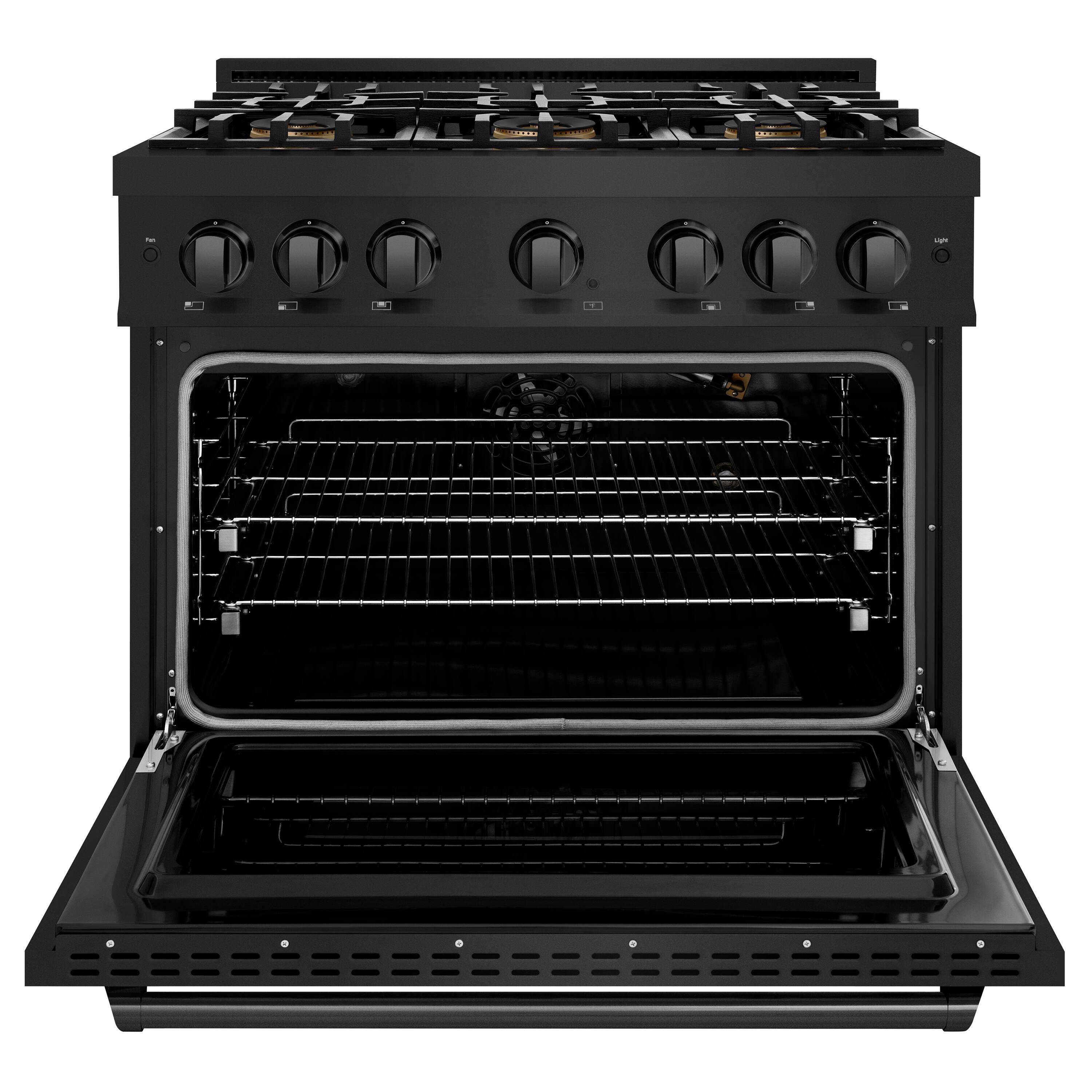 Angle. ZLINE - 36 in. 5.2 cu. ft. Classic Freestanding Gas Range with 6 DuoPro Burners and Convection Oven in Black Stainless Steel - Black Stainless Steel.