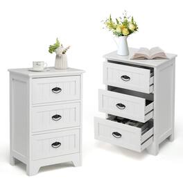 Gymax - 2 PCS 3 Drawers Nightstand End Table Bedroom Storage Wood Side Bedside - White