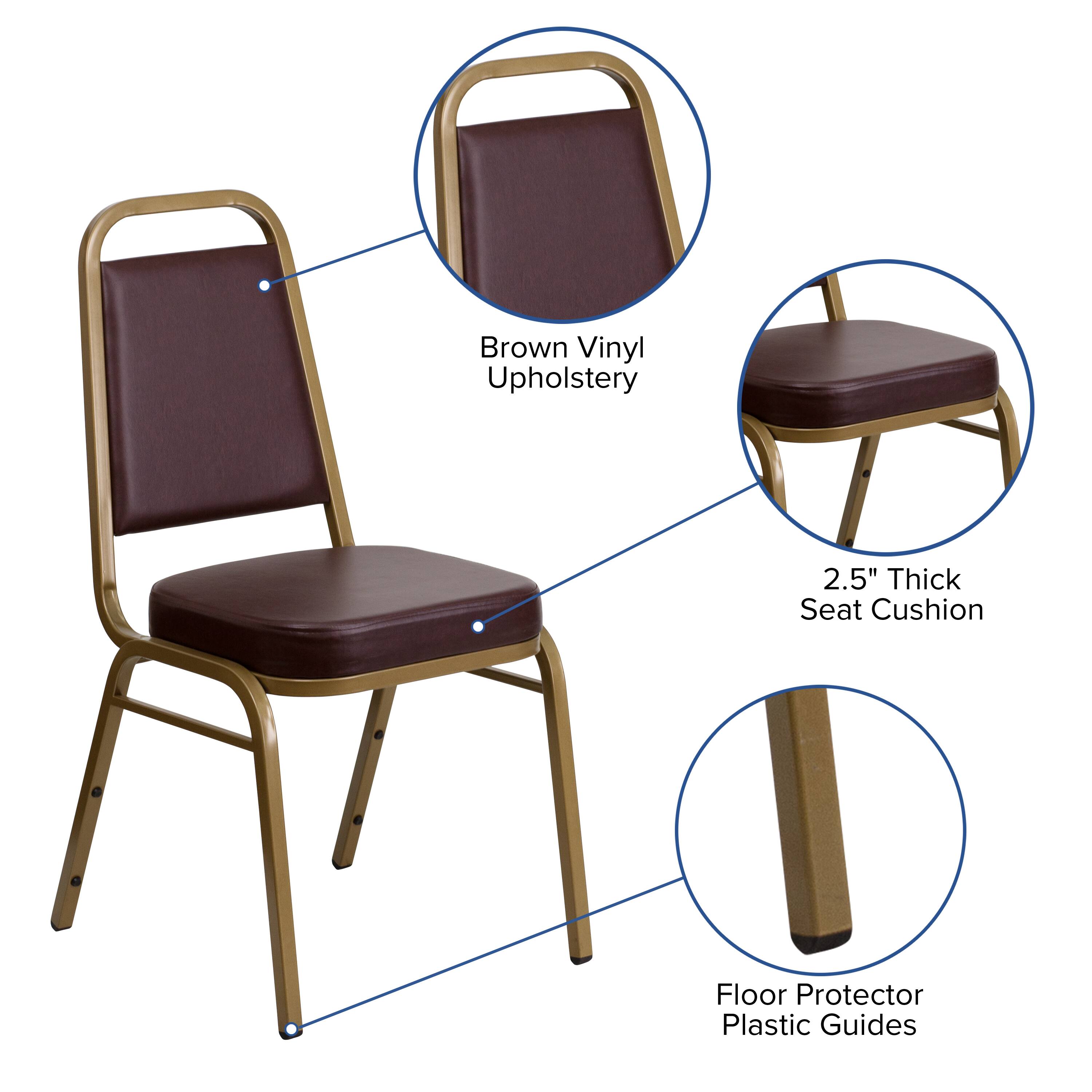Alt View 11. Alamont Home - HERCULES Series Trapezoidal Back Stacking Banquet Chair with 2.5" Thick Seat - Brown Vinyl/Gold Frame.