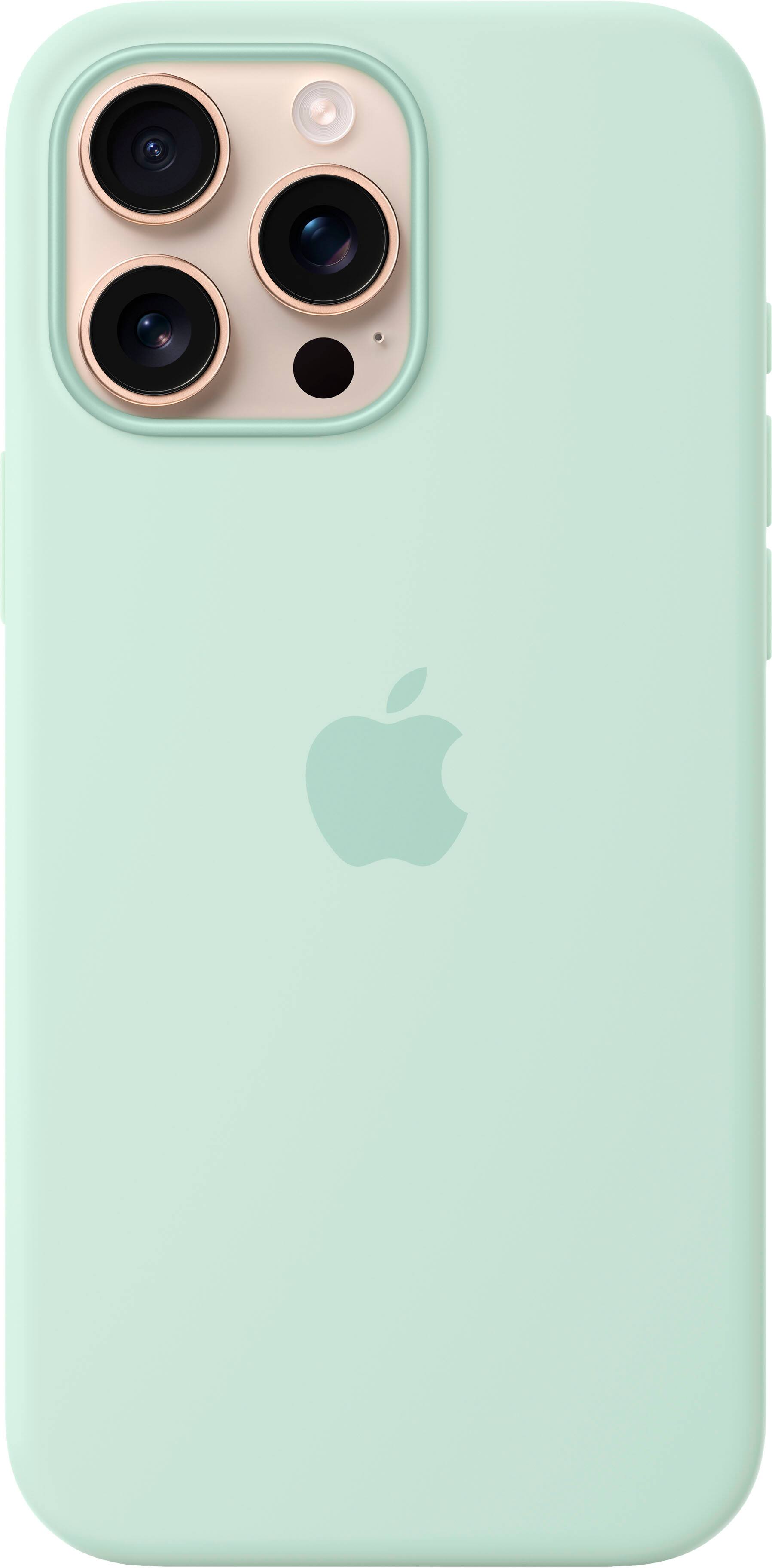 Angle. Apple - iPhone 16 Pro Max Silicone Case with MagSafe - Aquamarine.