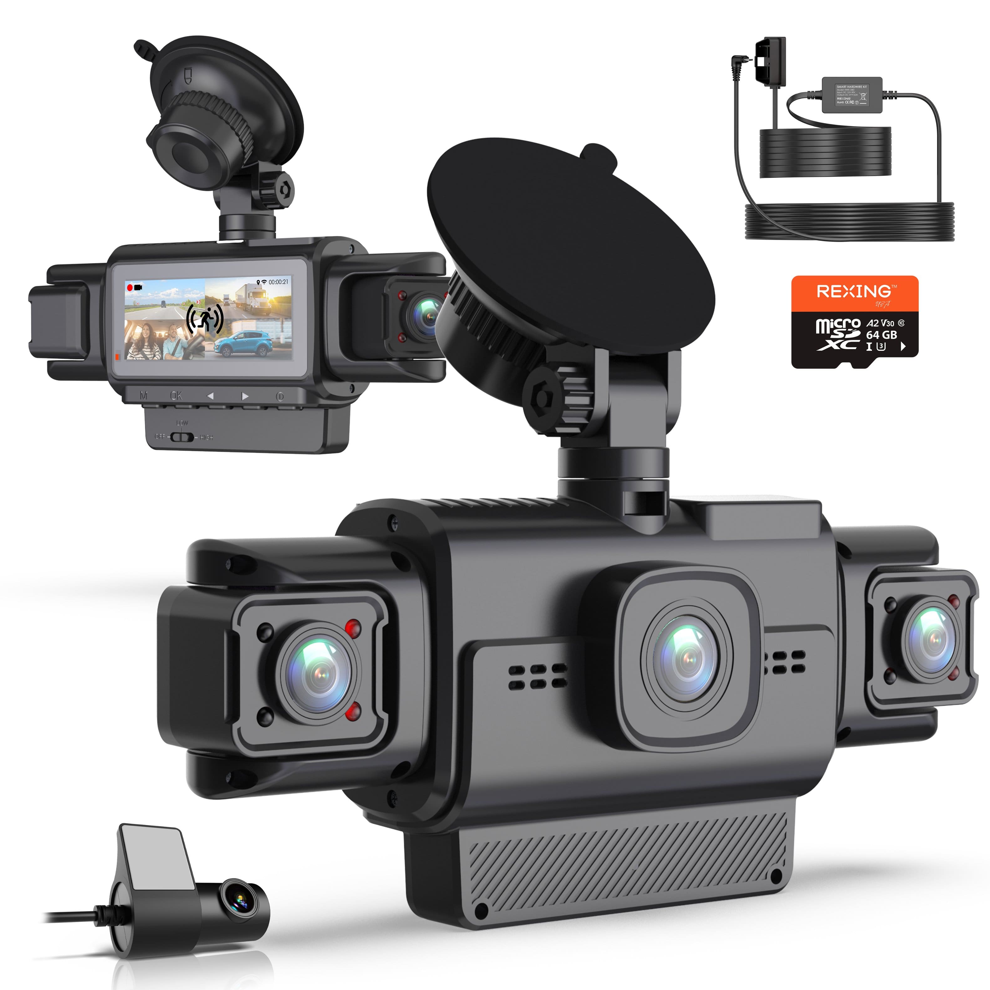 Rexing - R4-RD Dash Cam All-Around 1080p, Built-in 360° Motion Parking Monitor, GPS, App Control - Black