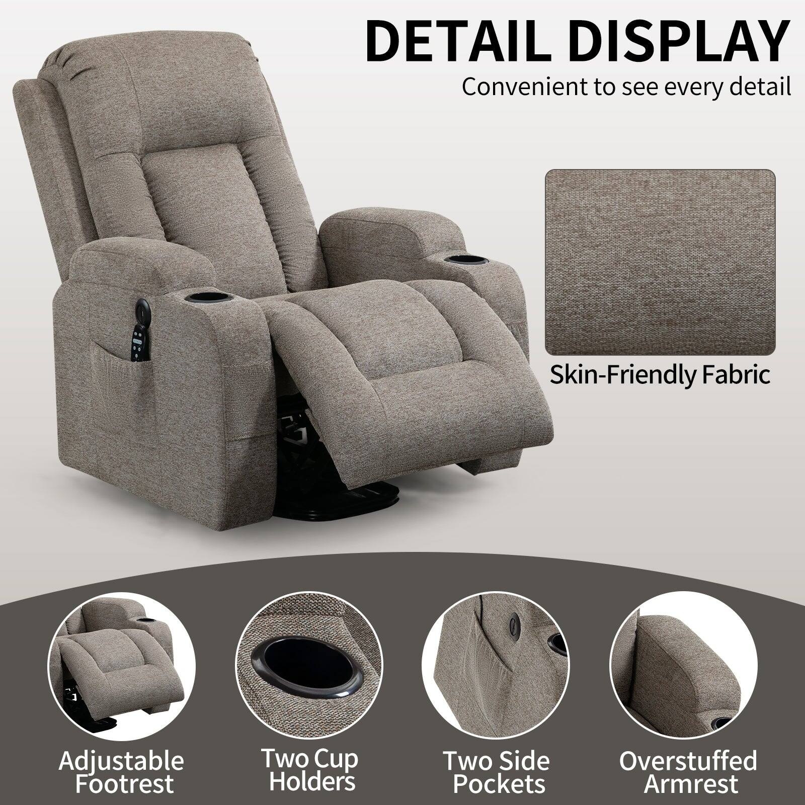DETAIL DISPLAY
Convenient to see every detail
Skin-Friendly Fabric
Adjustable Footrest
Two Cup Holders
Two Side Pockets
Overstuffed Armrest