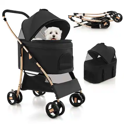 Front. Costway - Costway 3-In-1 Pet Stroller with Removable Car Seat Carrier 4-Level Adjustable Canopy.