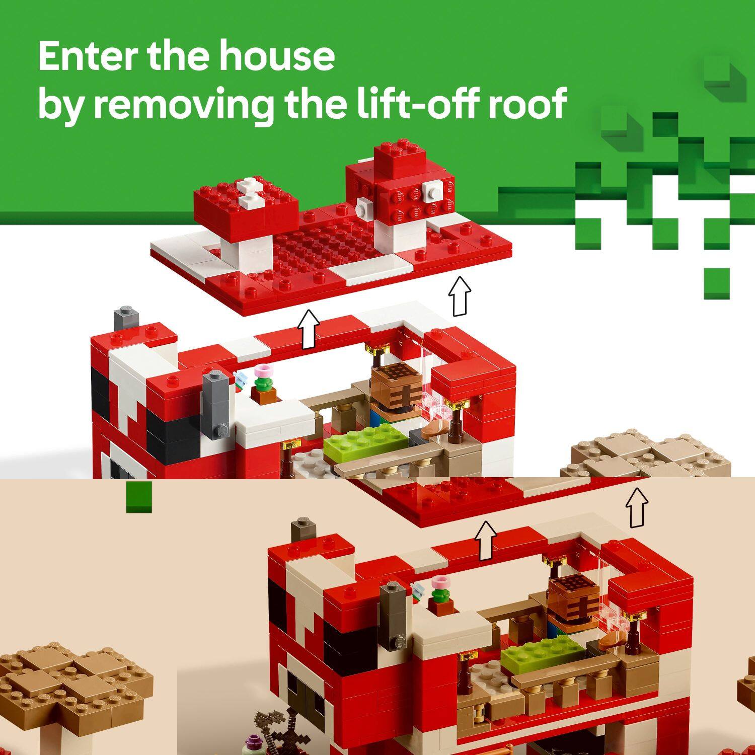 Enter the house by removing the lift-off roof.
