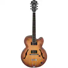 Front. Ibanez - Ibanez Artcore Series AF55 Hollow-Body Electric Guitar, Bound Rosewood Fretboard, Tobacco Flat.