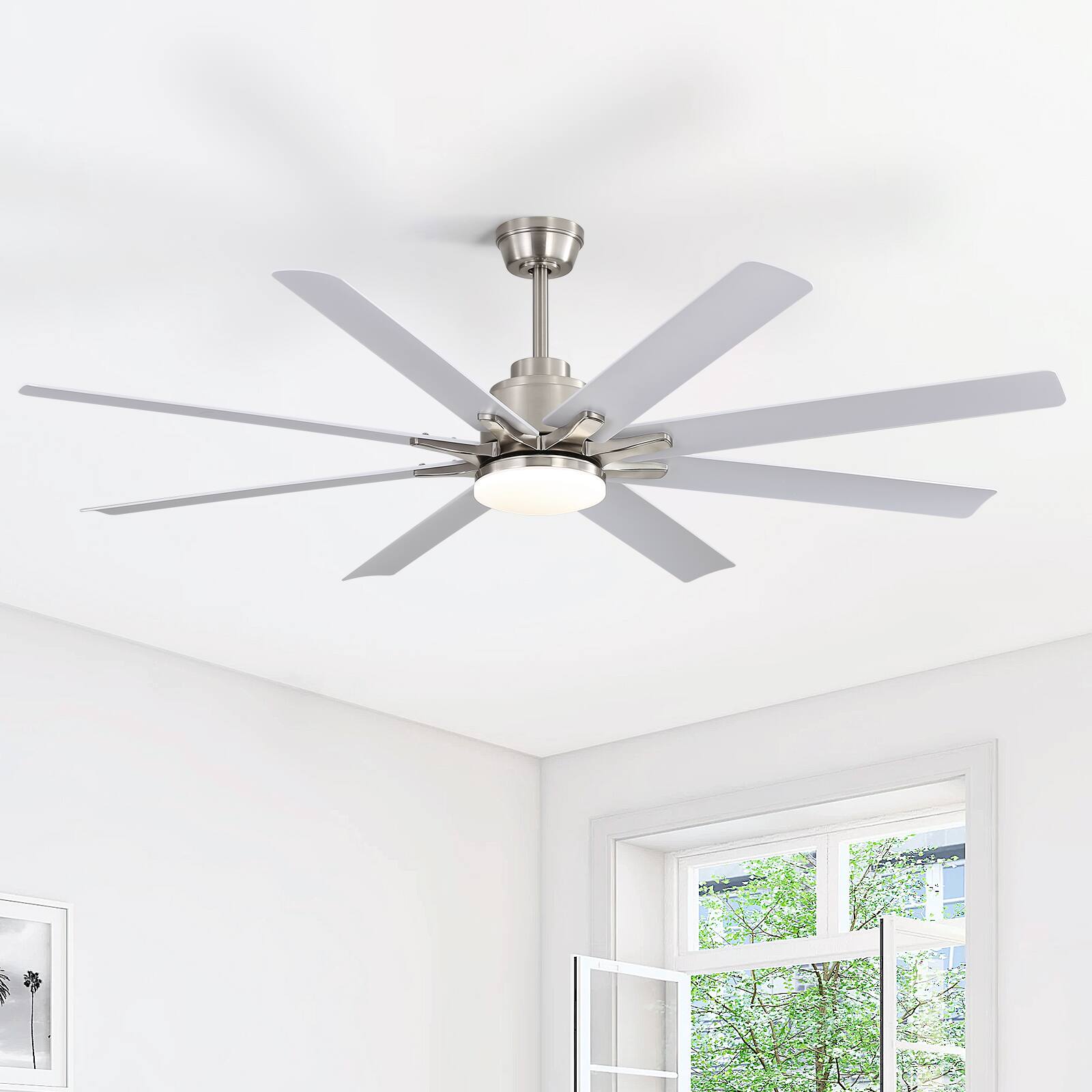 Alt View 3. Sofucor - 52''/66'' Smart Ceiling Fan with Light Alexa/Google App/Remote Control Industrial Ceiling Fan for Patios Shop Commercial - 52 Inch - Nickel White.