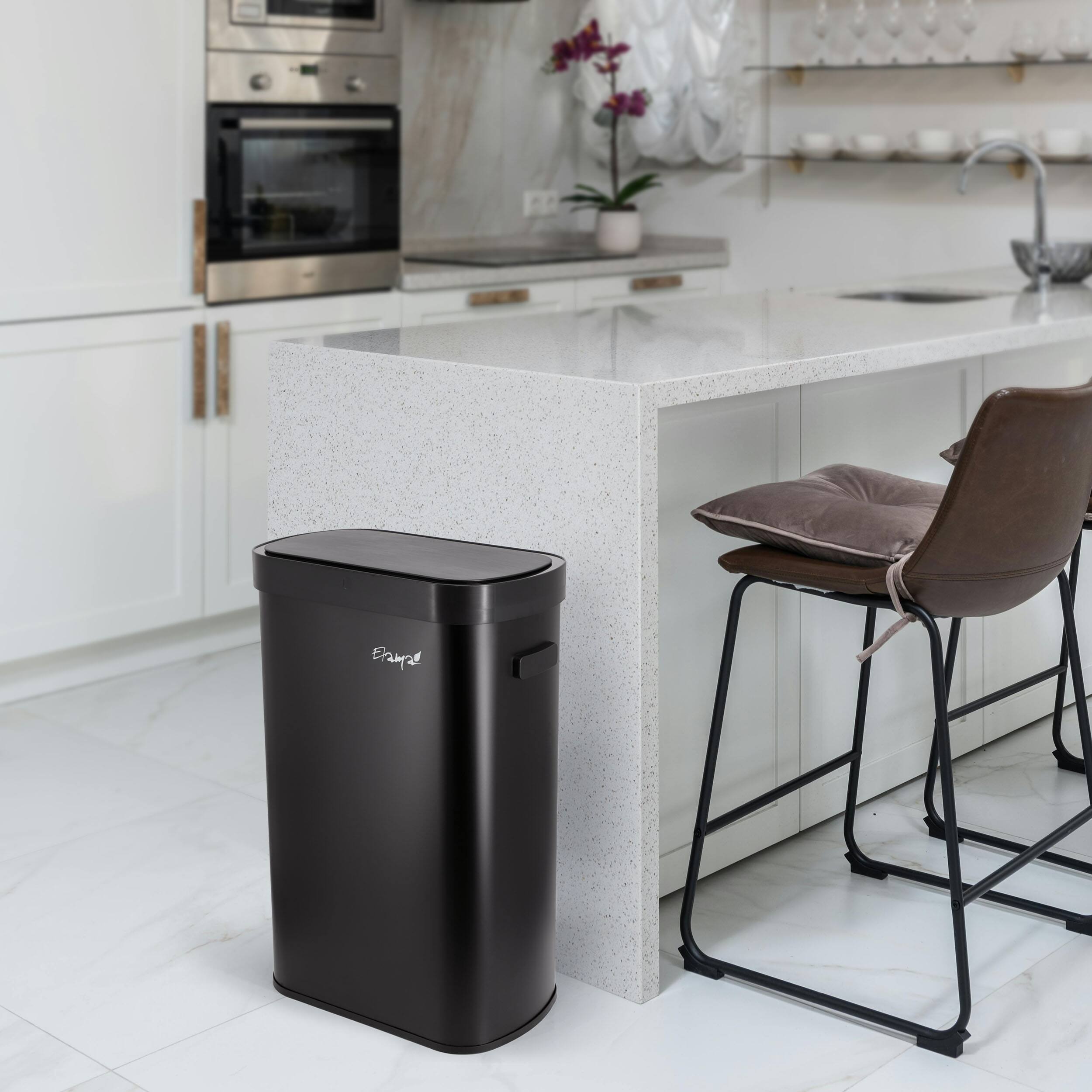 Alt View 3. Elama - Elama 13 Gallon Automatic Sensor Hands Free Trash Can in Black - Black.