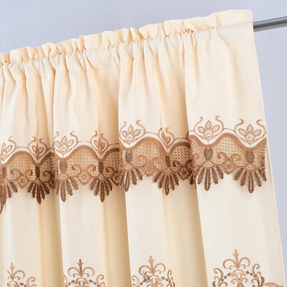 Left. RT Designers Collection - RT Designers Collection Bonnie Macrame Rod Pocket Room Darkening Curtain Panels for Living Room 52" x 84" Ivory - Ivory.