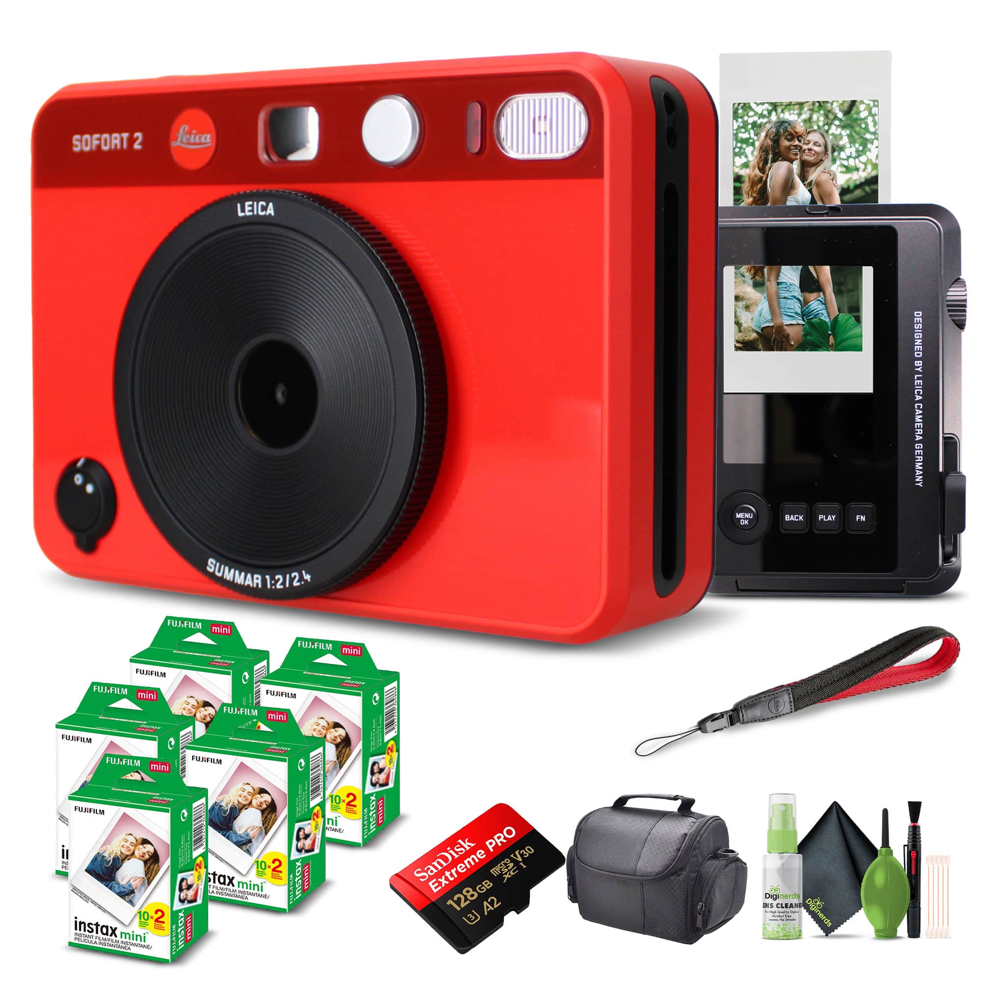 Leica - Sofort 2 Hybrid Instant and Digital Camera + Instant Film 100 Sheets - Red