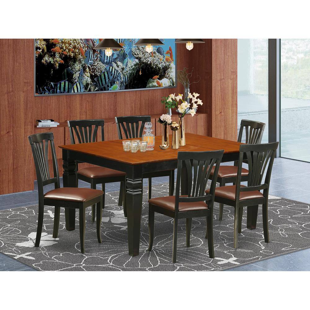 Back. East West Furniture - 7 Pc Dining set with a Kitchen Table and 6 Leather Dining Chairs in Black - Black & Cherry.