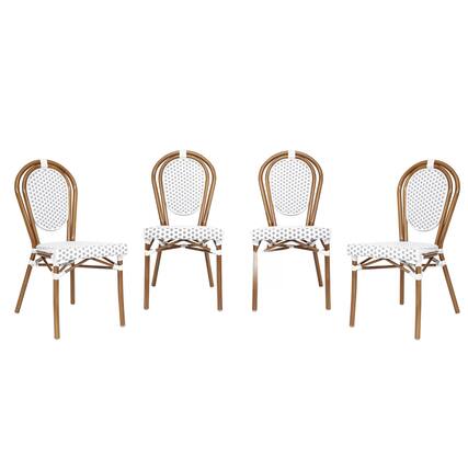 Front. JETRANSPORT - Lourdes Indoor/outdoor Commercial Thonet Bistro Stack Chair - Black/white Pe Rattan And Seat Print Metal - White Gray/Natural Frame Set of 4.