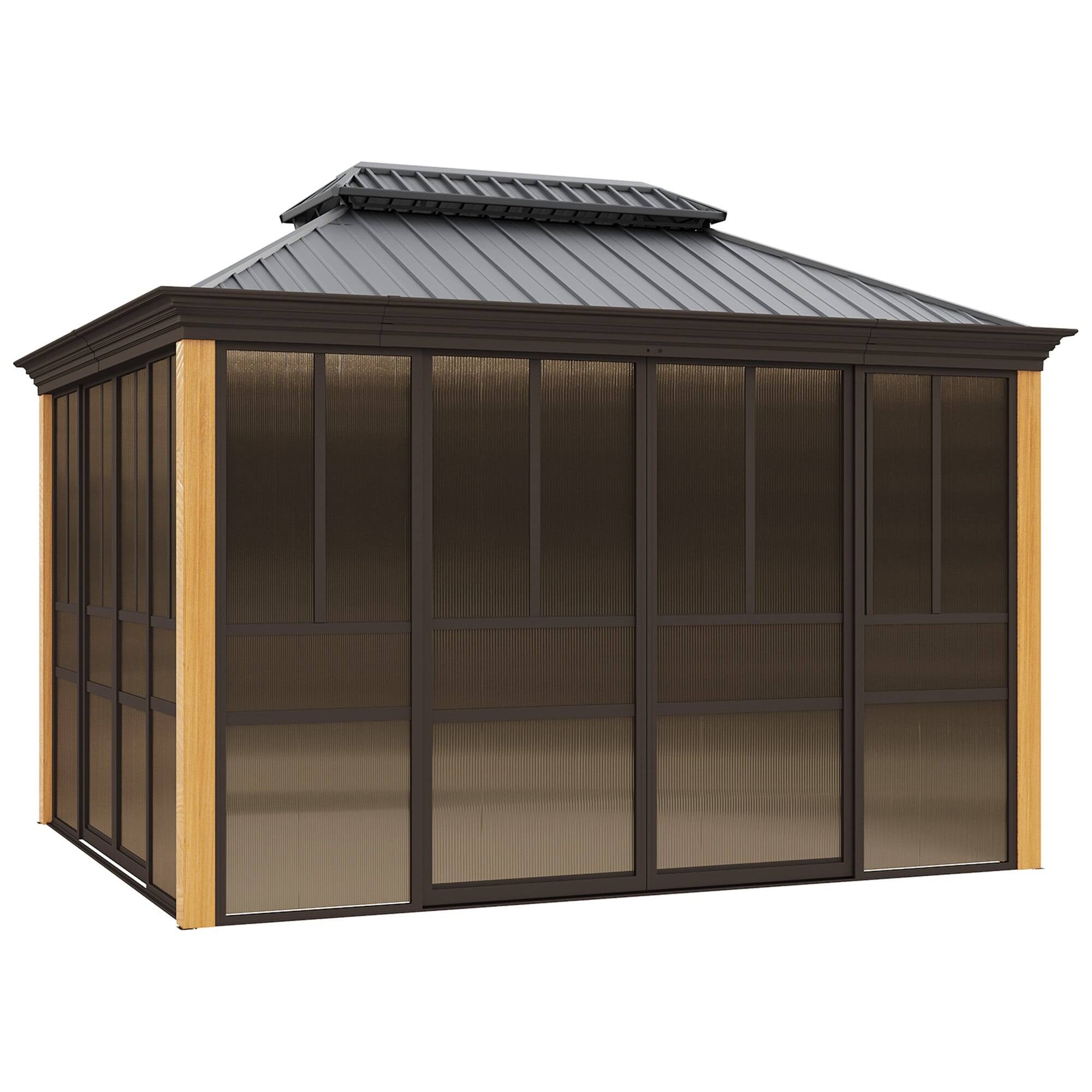 Alt View 7. U-HOMY - Hardtop Sunroom Gazebo with Double Steel Roof, Sliding Doors & Screens, All-Season Aluminum Pergola - 10' x 12'.