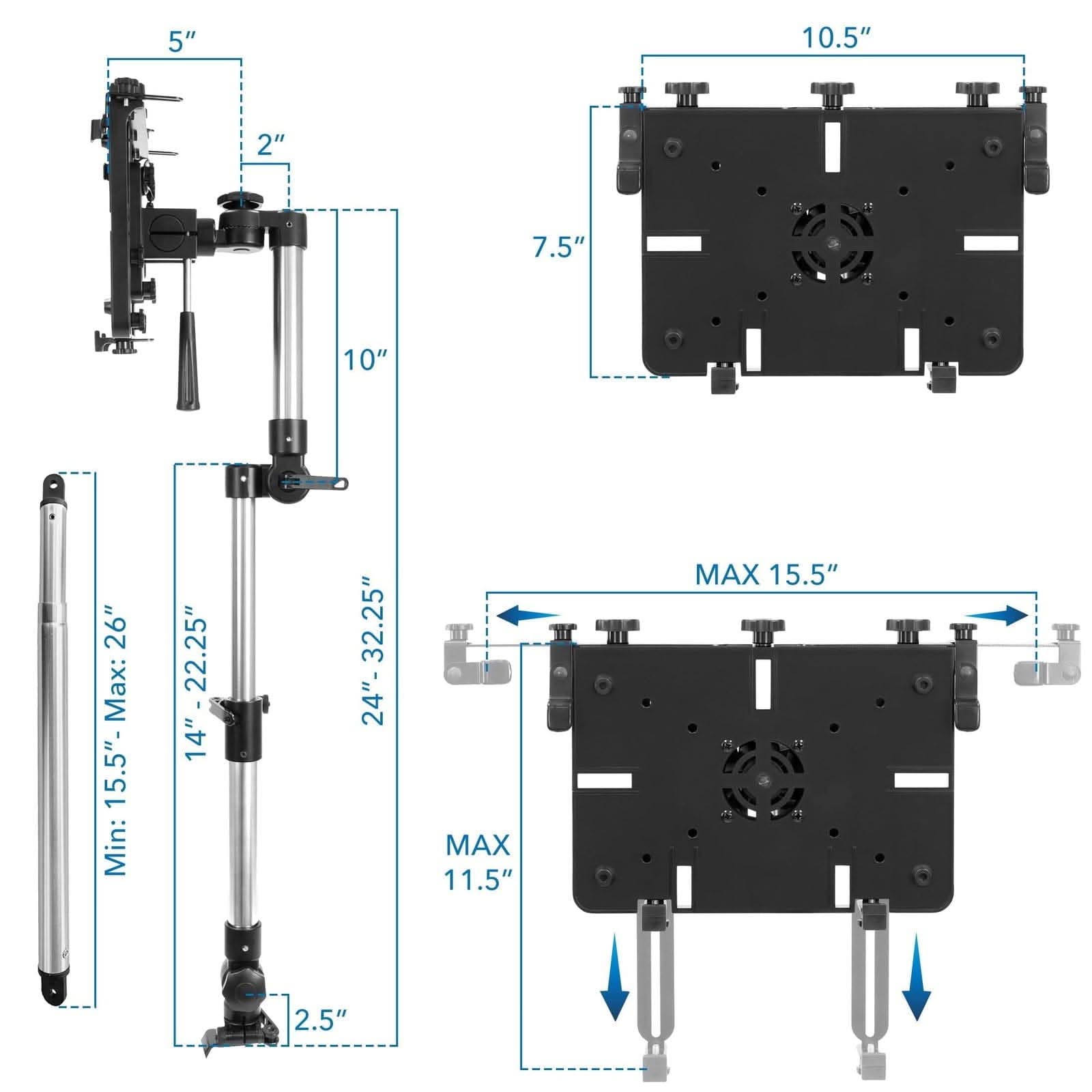 5" 10.5" 2" 7.5" 10" 26" Max: 15.5"- Min: 22.25" 14" 32.25" 24"- MAX 11.5" MAX 15.5" 2.5"