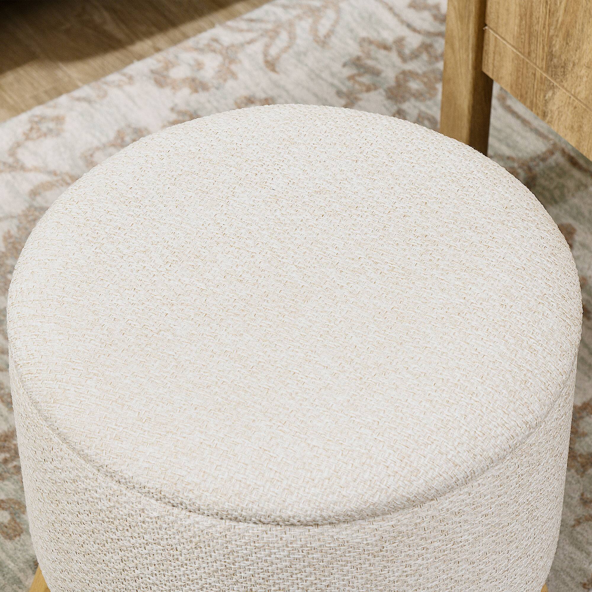 Alt View 8. Homcom - Ottoman Stool with Storage, Linen Fabric Upholstered Foot Stool with Padded Seat - Cream White.