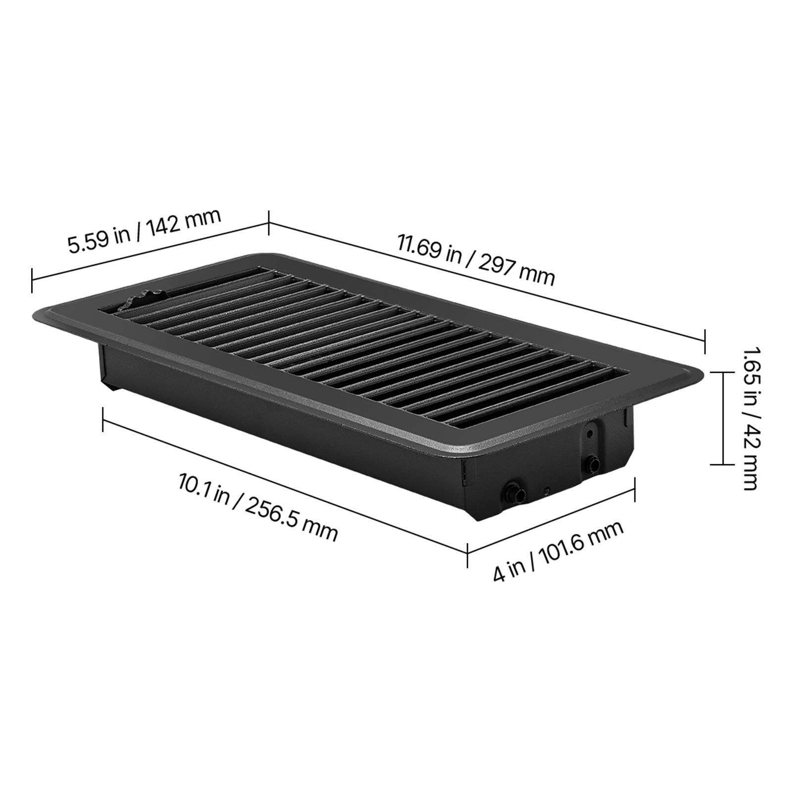 142 mm 5.59 in  
11.69 in / 297 mm  
10.1 in / 256.5 mm  
1.65 in / 42 mm  
4 in / 101.6 mm