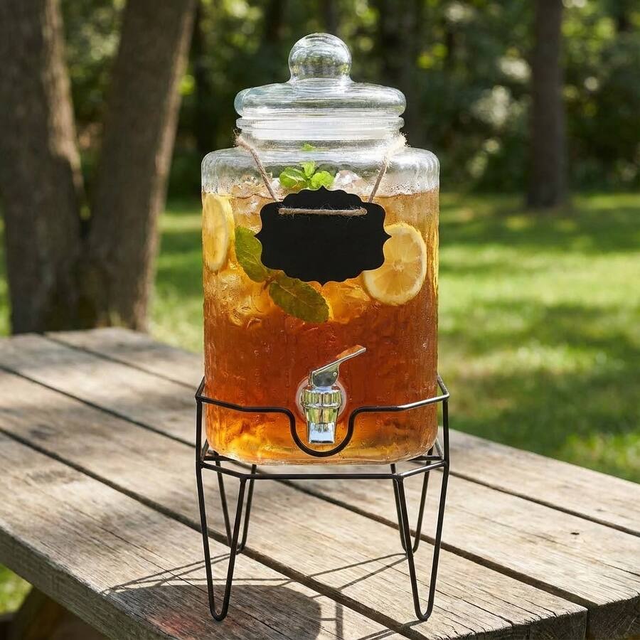 Glass Setter Style Setter Hamburg Beverage Glass Dispenser with Stand 1.5 GAL Clear ...