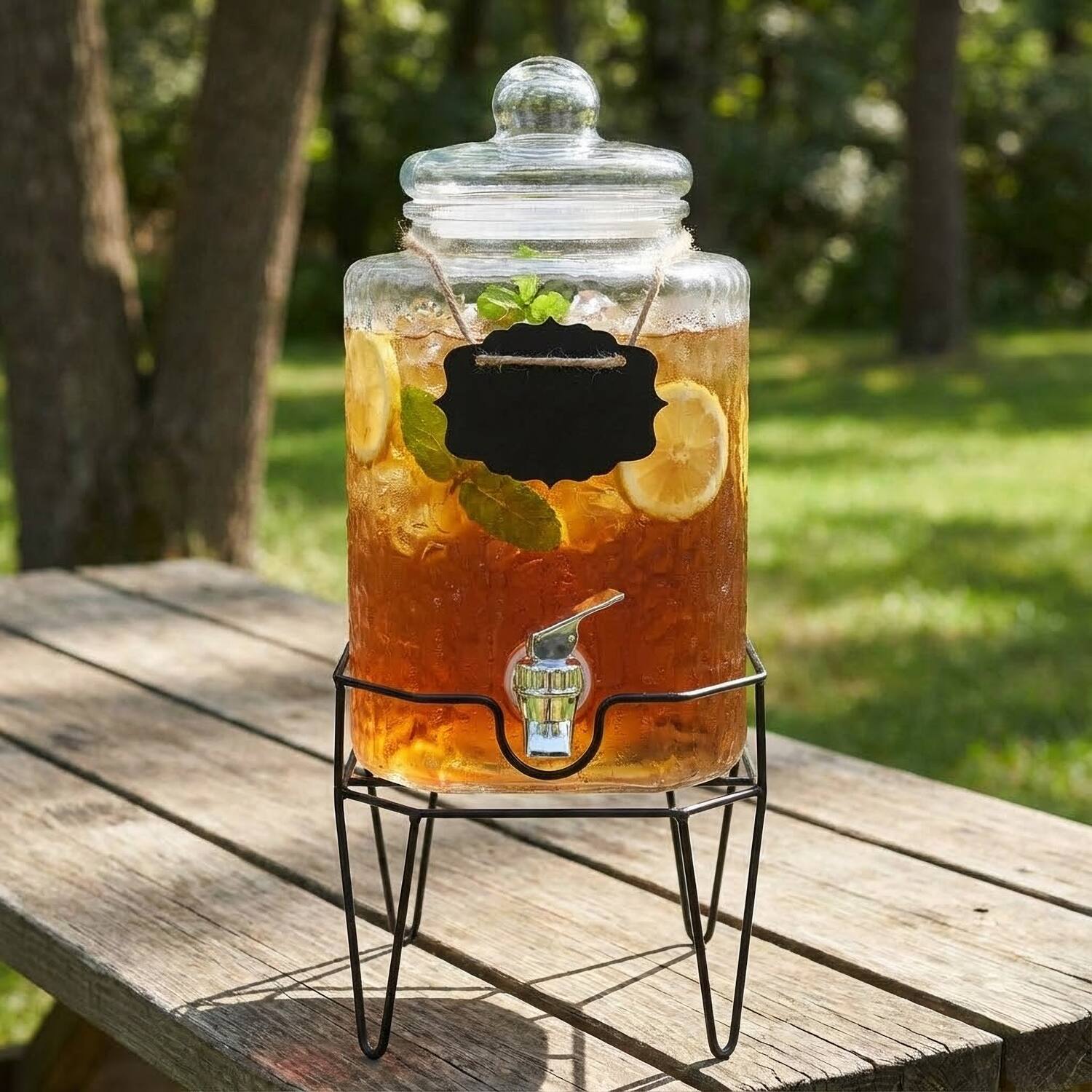 Angle. Style Setter - Hamburg Beverage Glass Dispenser with Stand 1.5 GAL - Clear.