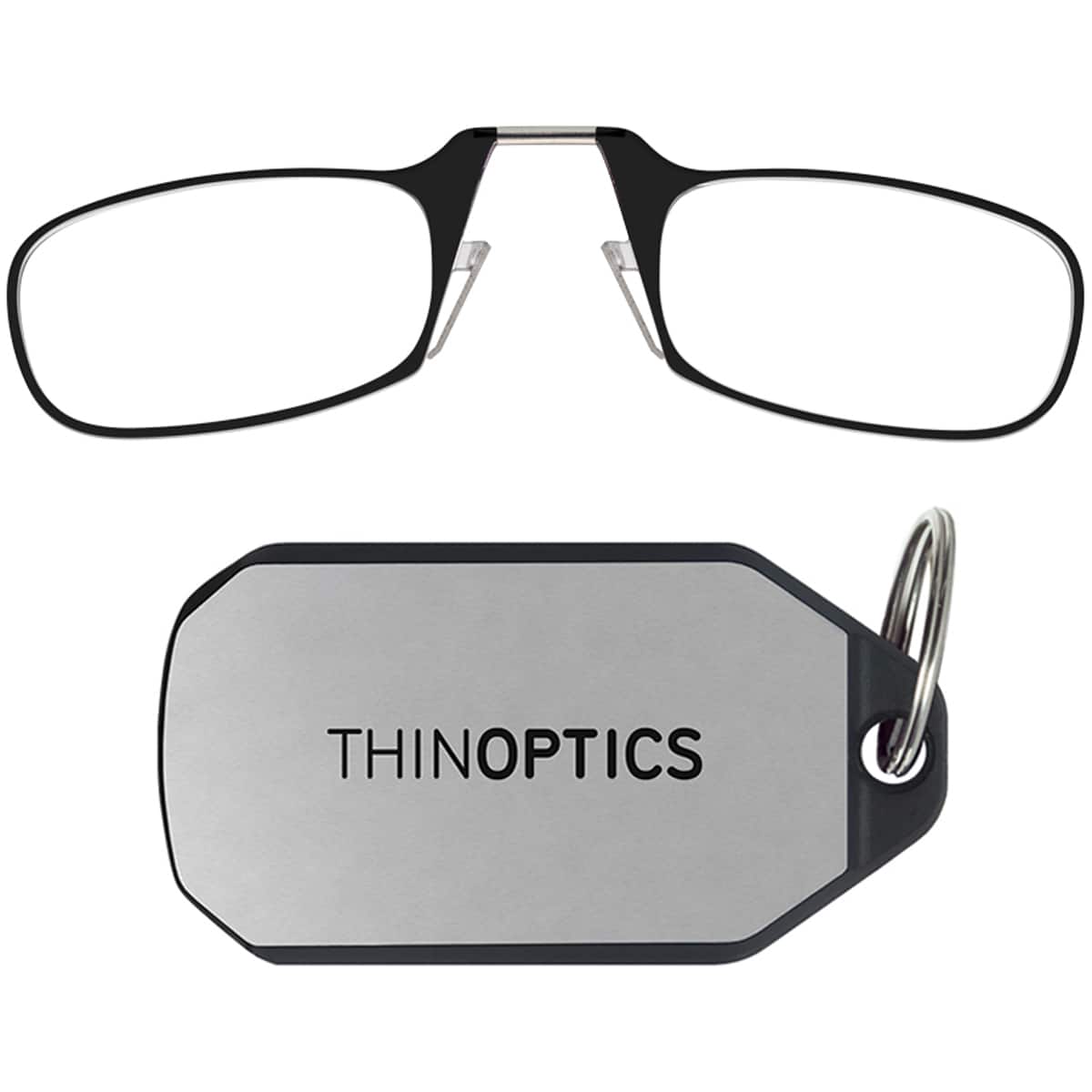 ThinOptics - Armless Reading Glasses with Keychain Case - +1.00 - Black/Silver