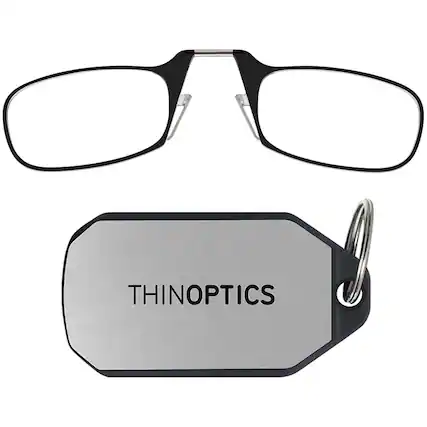 Front. ThinOptics - ThinOptics Armless Reading Glasses with Keychain Case - +1.00 - Black/Silver - Black/Silver.