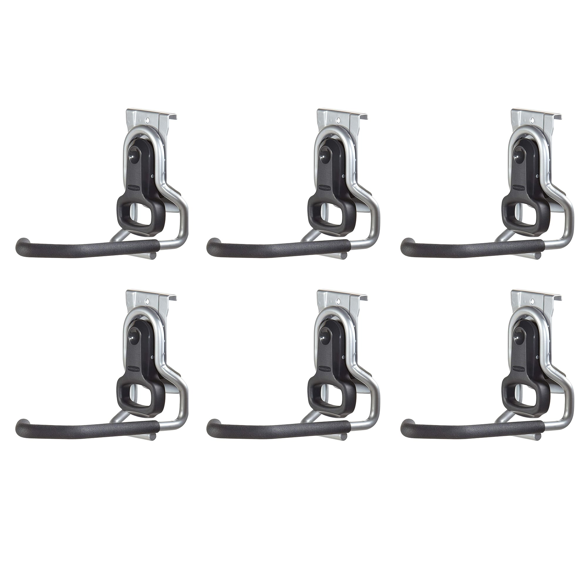 RubberMaid - Vertical FastTrack Hanging Wall Mount Hook Garage Organizer (6 Pack) - Gray/Black
