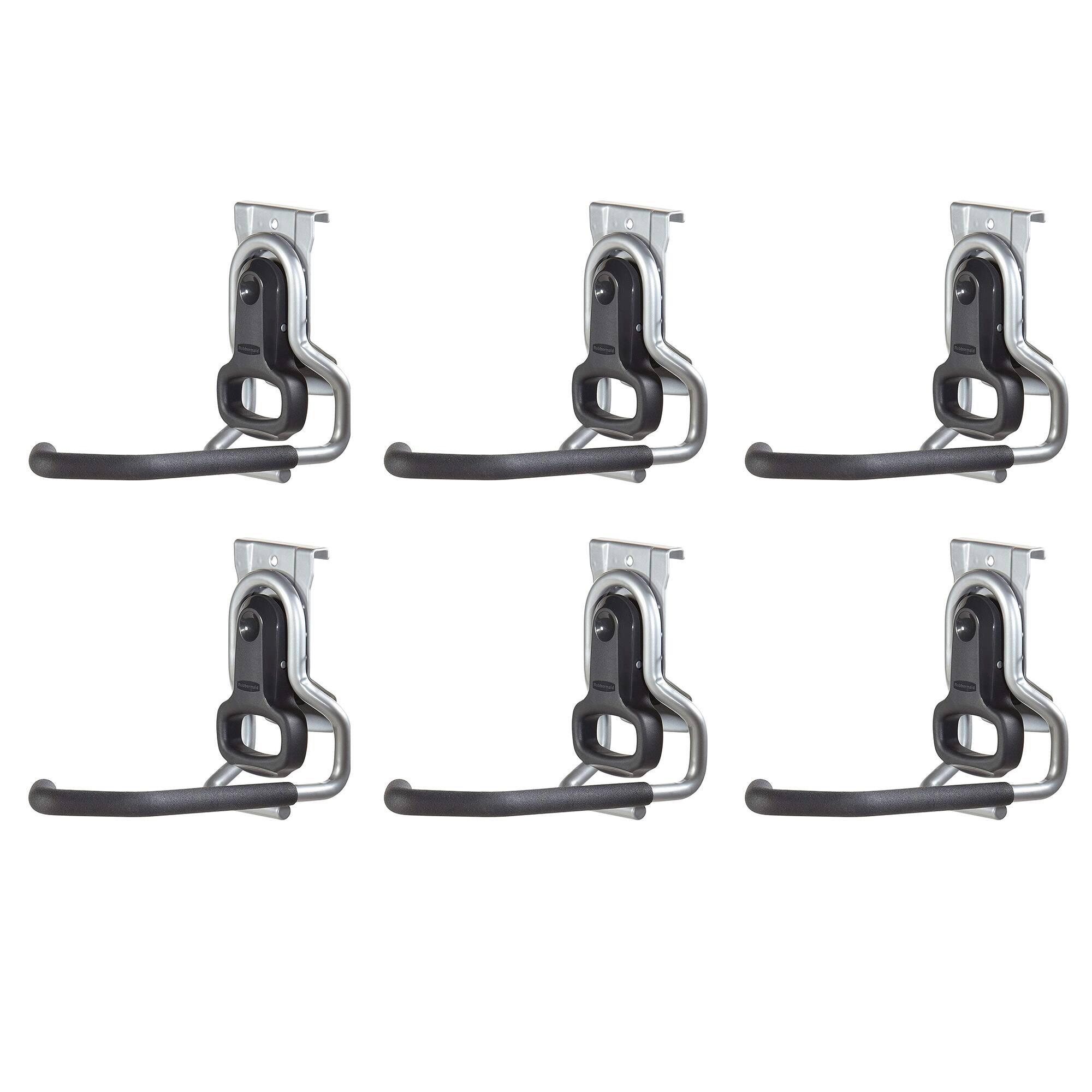 Front. RubberMaid - Rubbermaid Vertical FastTrack Hanging Wall Mount Hook Garage Organizer (6 Pack) - Gray/Black.