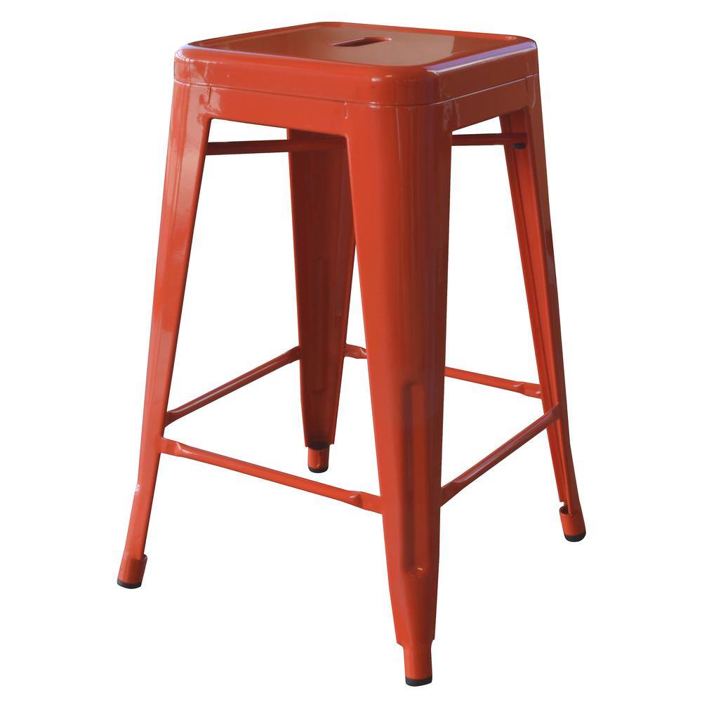 Angle. AmeriHome - Loft 24 Inch Metal Bar Stool - 4 Piece - Orange.