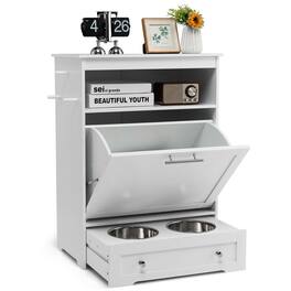 Gymax - Pet Feeding Station Furniture w/ Double Pull Out Dog Bowl Food Cabinet - White