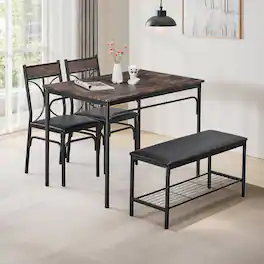 Vecelo - Modern 4-Piece Dining Table Set with Bench and 2 Upholstered Chairs – Rectangular Kitchen Table Set for Small Spaces - Brown