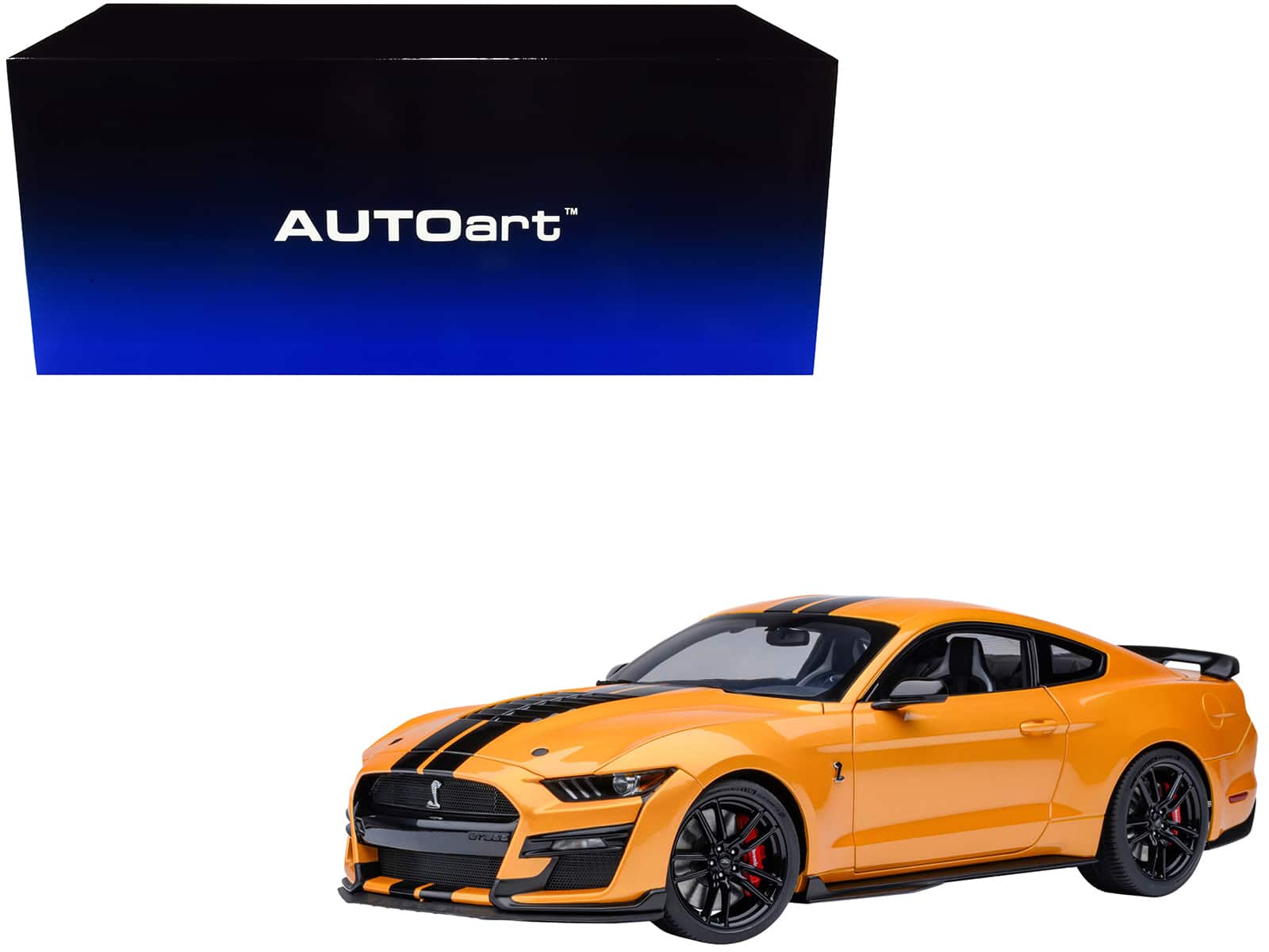Ford Mustang Shelby GT500 Cyber Stripes 1/18 Model Car by Autoart - Orange Metallic with Black